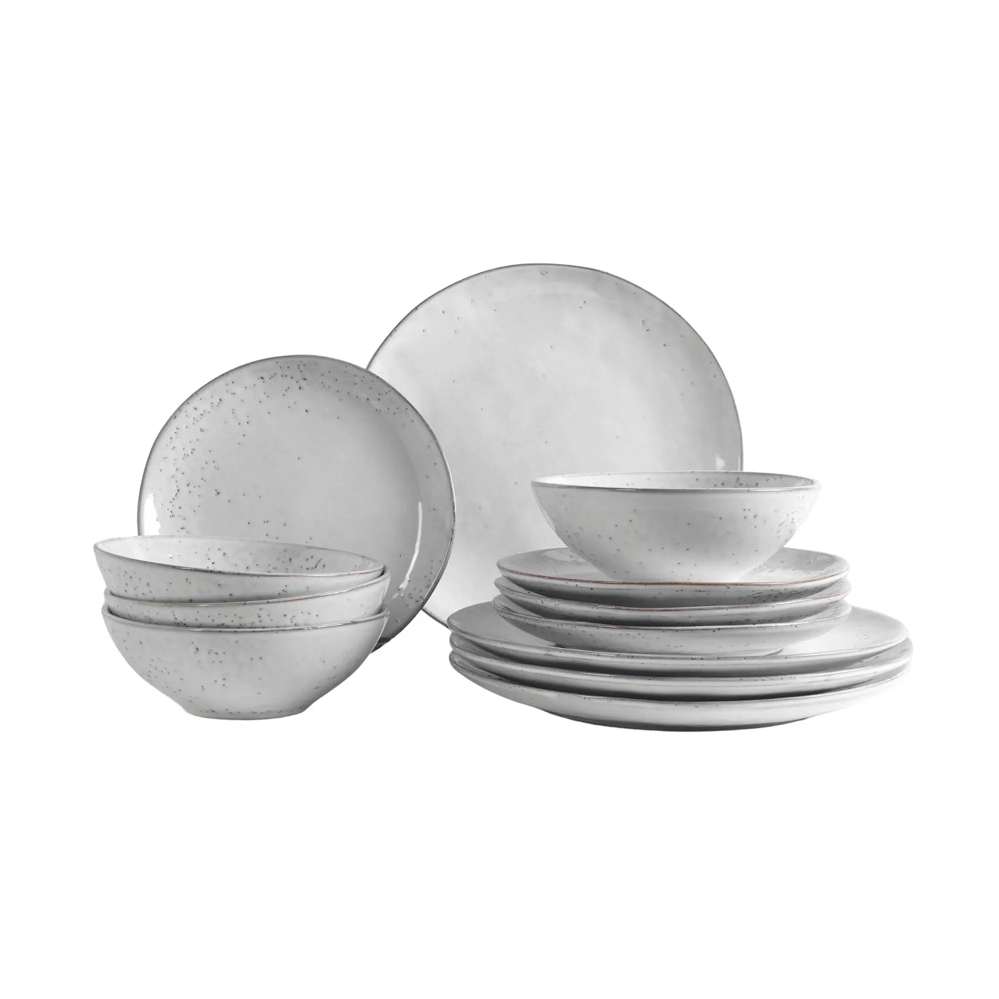 Nordic Sand Dinner Set for 4, featuring 4 dinner plates, 4 salad plates, 4 cereal bowls, and 4 mugs in a stylish and durable design