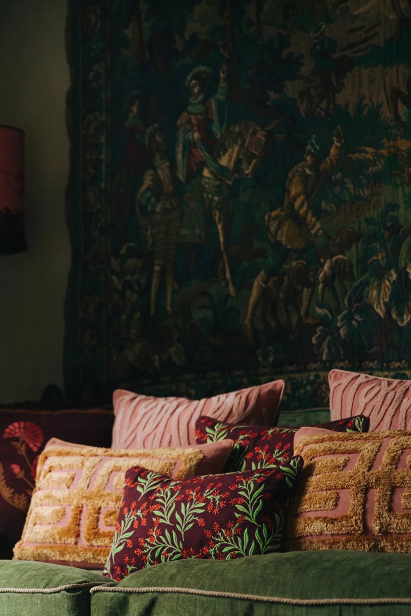 Beautiful Cleo Cushion Cover in soft, natural fabric with intricate embroidered design and delicate fringe trim for a touch of elegance and comfort