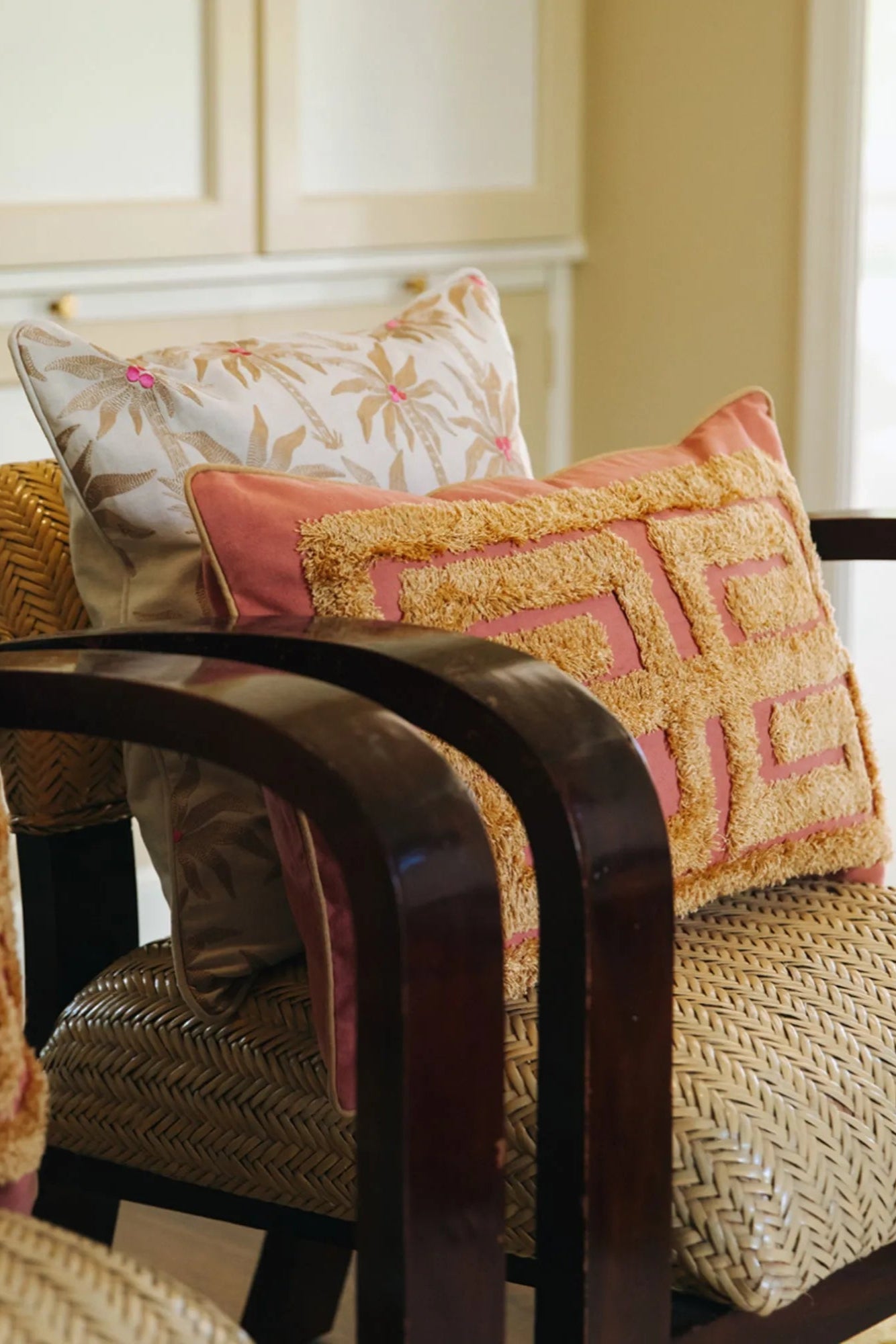 Laura Cushion in Red with Embellished Details and Plush Velvet Material