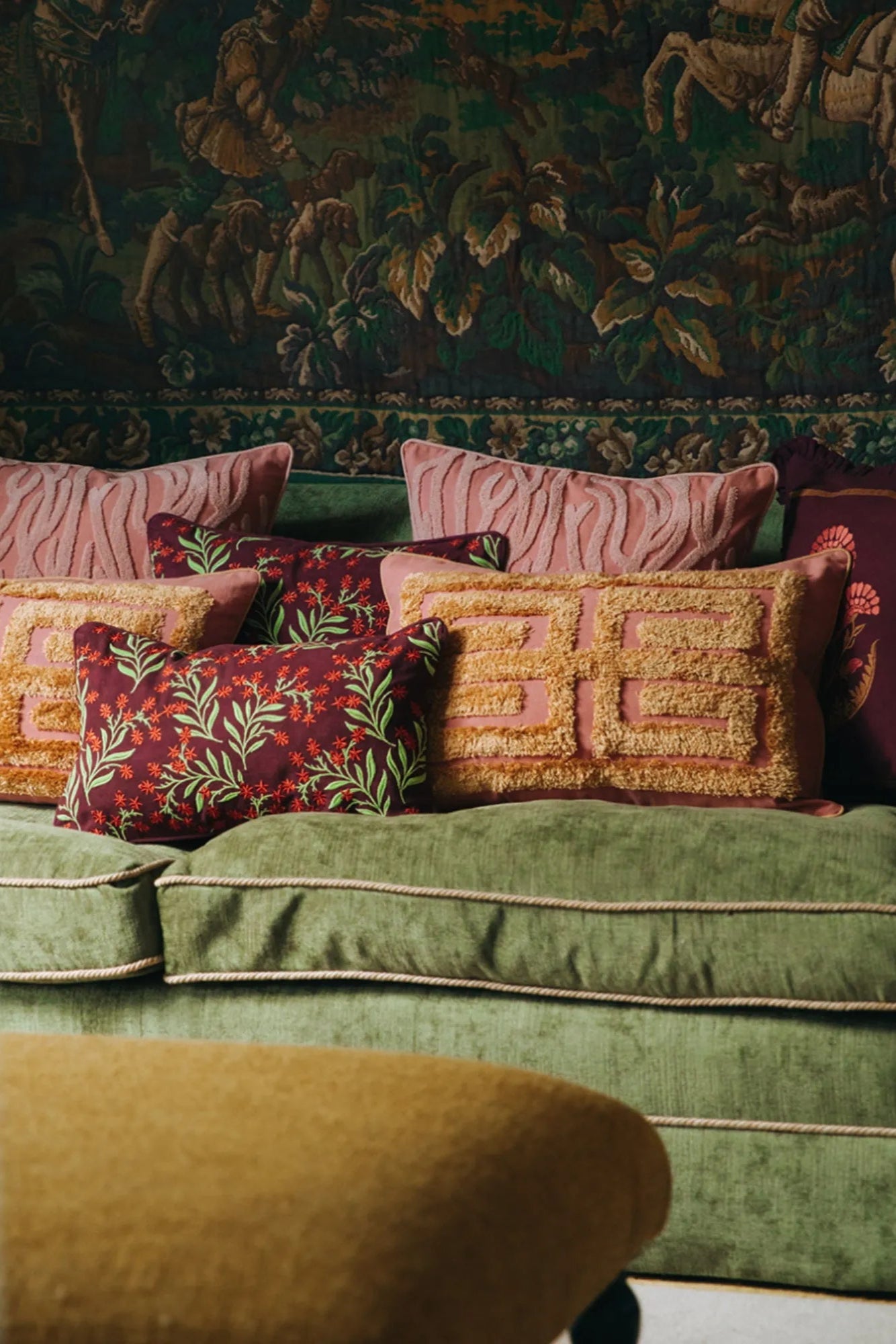 Cleo Cushion featuring a unique hand-painted design in earthy tones