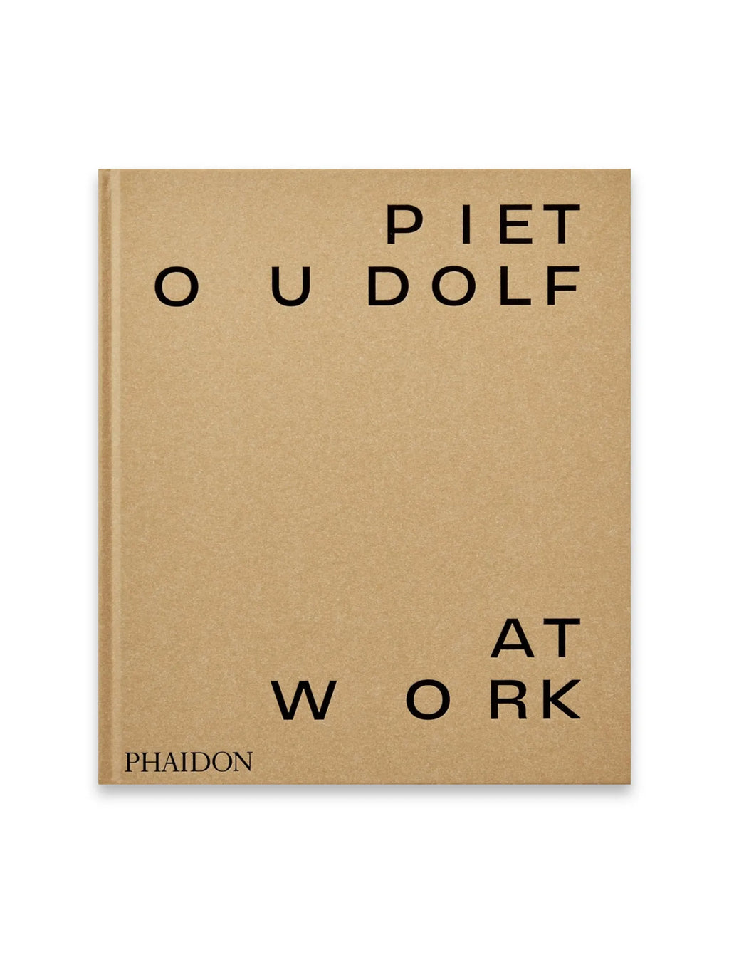 Book Piet Oudolf at Work, a minimalist hardcover book with a textured brown kraft paper cover. The title "PIET OUDOLF AT WORK" is printed in bold black sans-serif font, with "PHAIDON" subtly placed at the bottom left. This essential gardening book offers valuable insights into landscape design for enthusiasts and professionals alike.