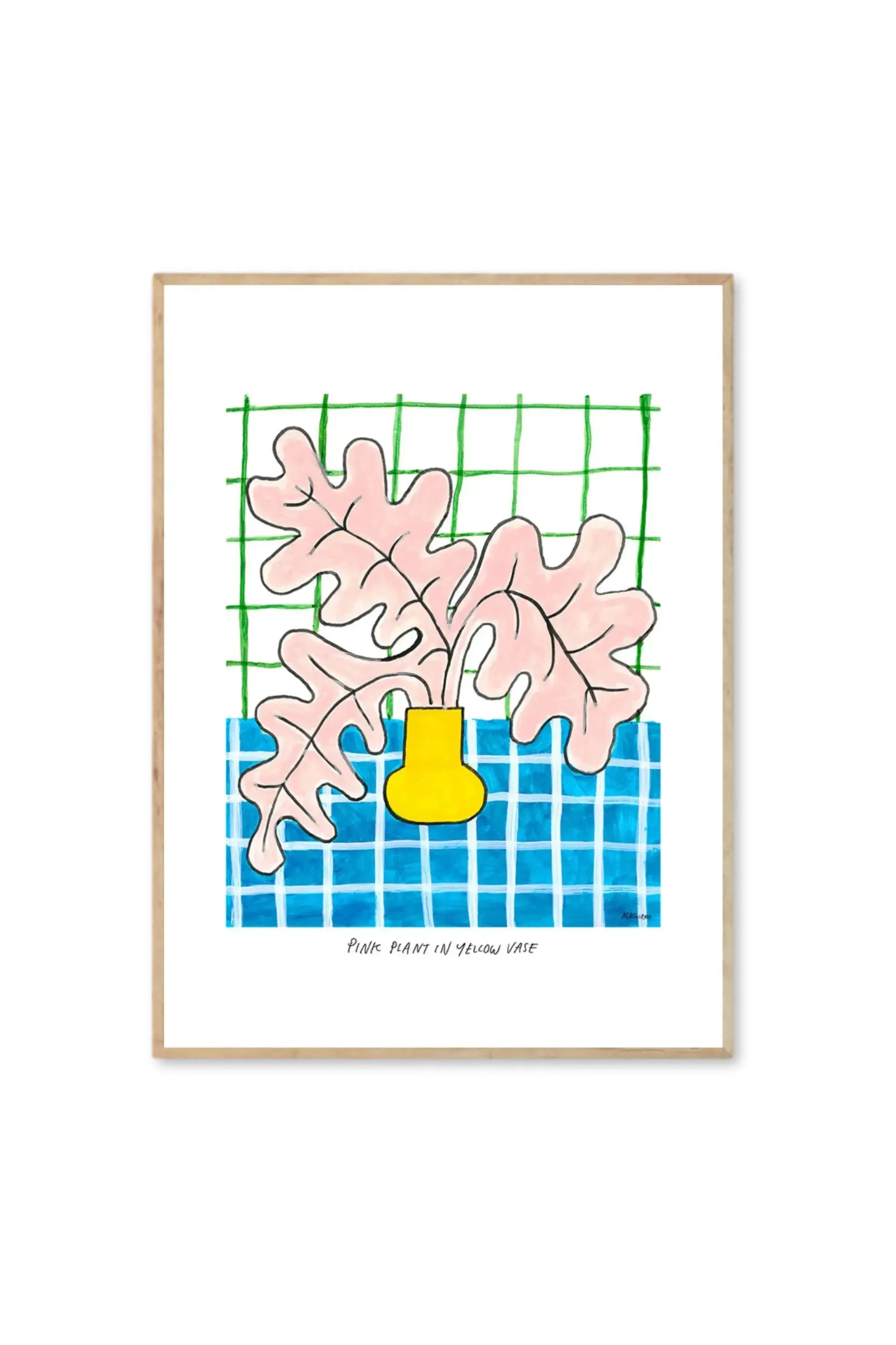 Pink Plant in Yellow Vase - Art Print