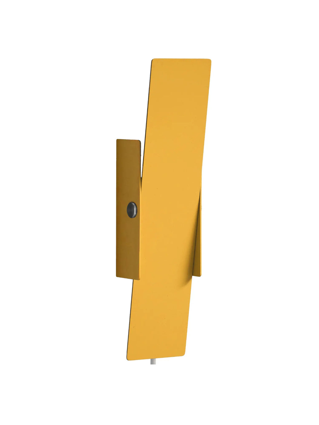 MOEBE Pivoting Wall Lamp, a vibrant mustard yellow wall light featuring a modern minimalist design with two matte powder-coated steel panels, one fixed and one pivoting diagonally to adjust light direction. This contemporary geometric wall sconce is perfect for Scandinavian living rooms, bedrooms, or home offices needing adjustable accent lighting.