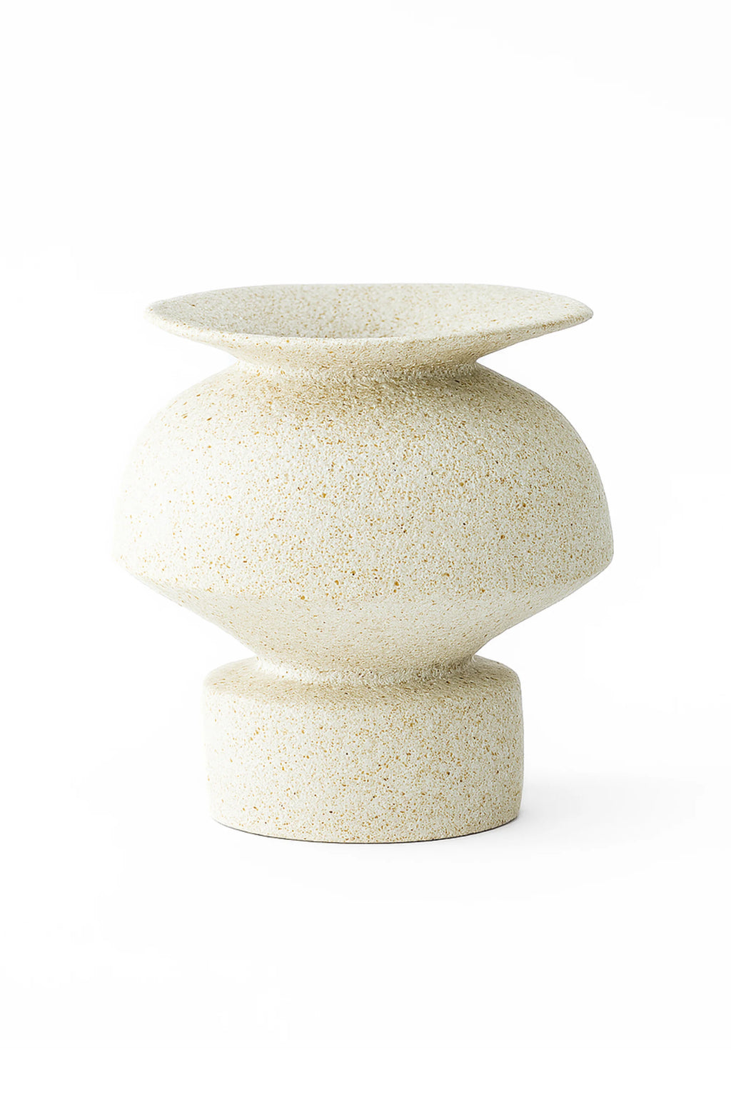 Canoa Lab Psychter Vase, a textured matte cream ceramic vase with a unique sculpted silhouette. This elegant, modern piece adds a stylish touch to any home decor.