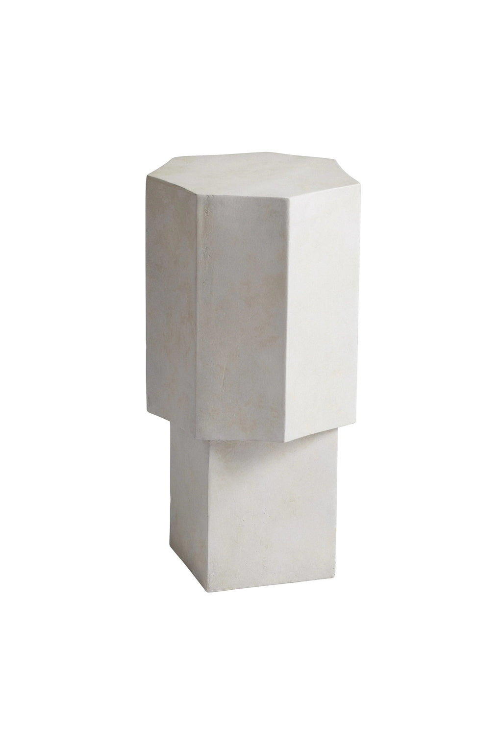 NORR11 Quartz Side Table, a modern, geometric pedestal table crafted from textured, off-white quartz. This durable and elegant side table boasts a stacked, sculptural design. Perfect for adding a touch of subtle luxury to any contemporary living space or minimalist decor.