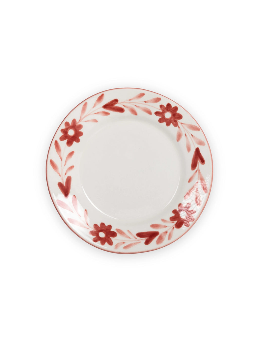 Red Flowers Hand-Painted Dessert Plate - Set of 4