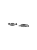 Two metallic circular objects on a white background