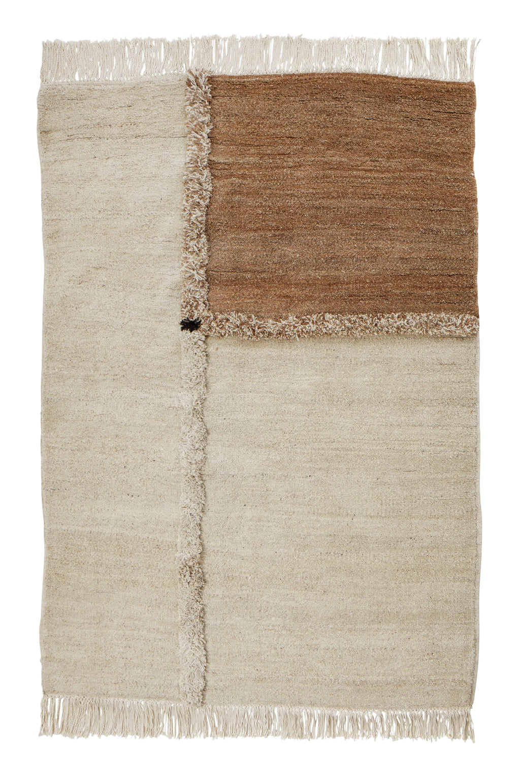 Sera Helsinki E-1027 Wool Rug, a hand-knotted wool area rug featuring a minimalist geometric block design in natural cream and warm brown tones.