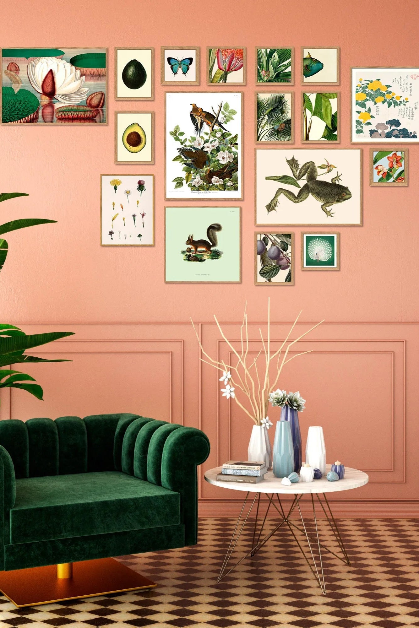 Close-up of a majestic peacock with iridescent plumage on a verdant background