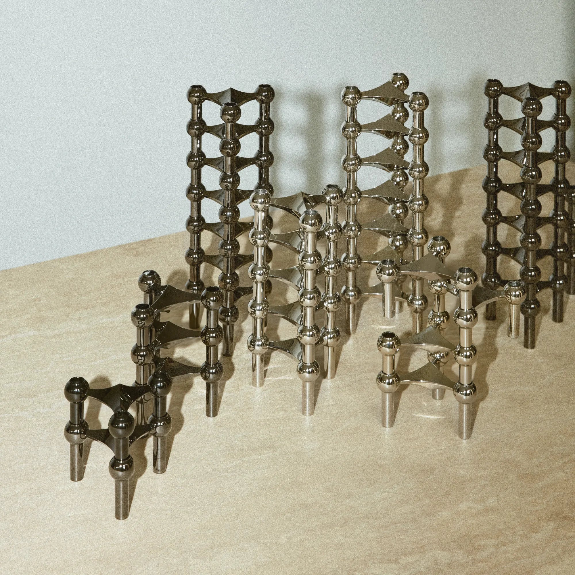 Modern, sleek black chrome modular candle holder with configuration 2 design