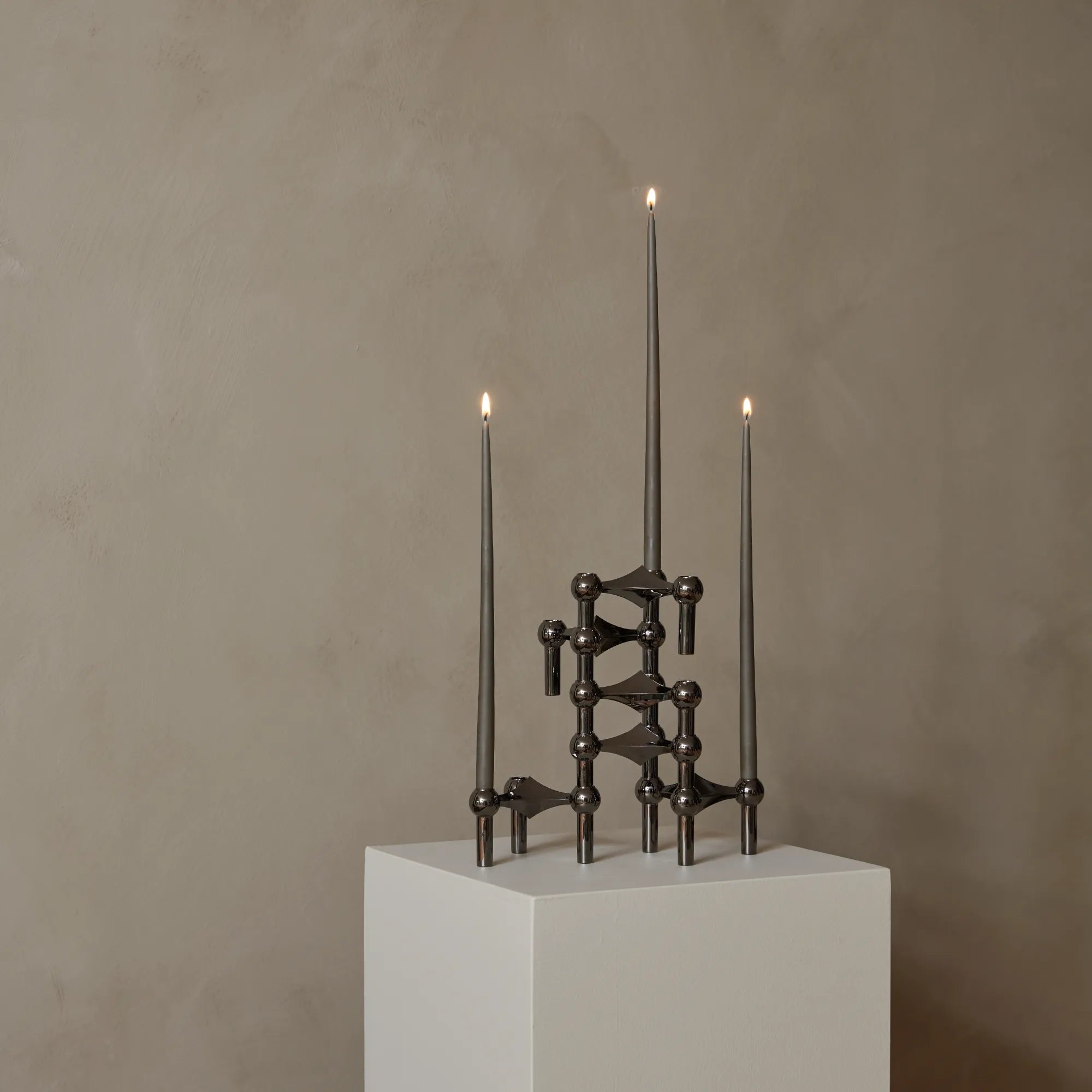 Minimalist Modular Candle Holder with Brass Finish and Glass Globes