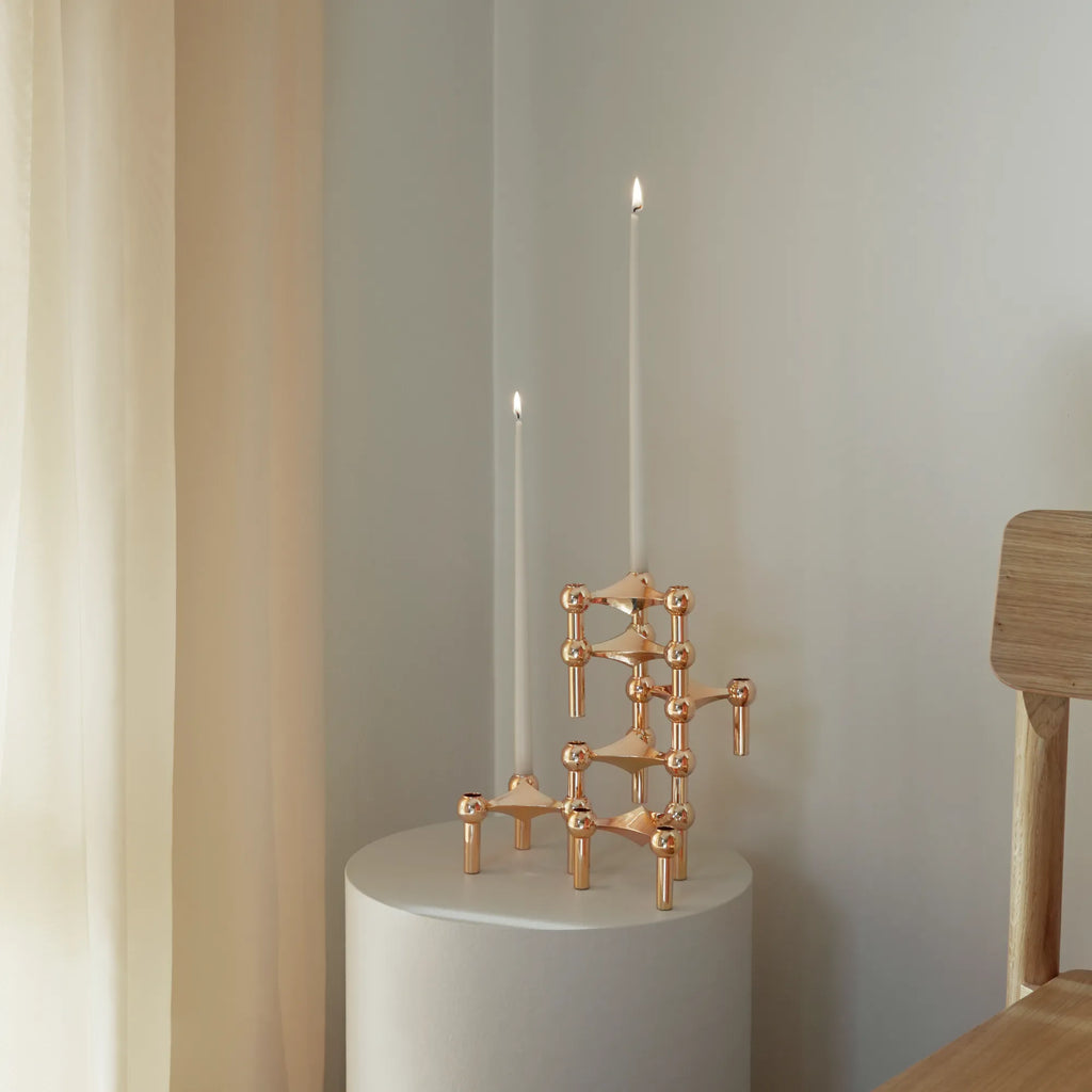Modular Candle Holder in elegant rose gold finish with versatile configuration options