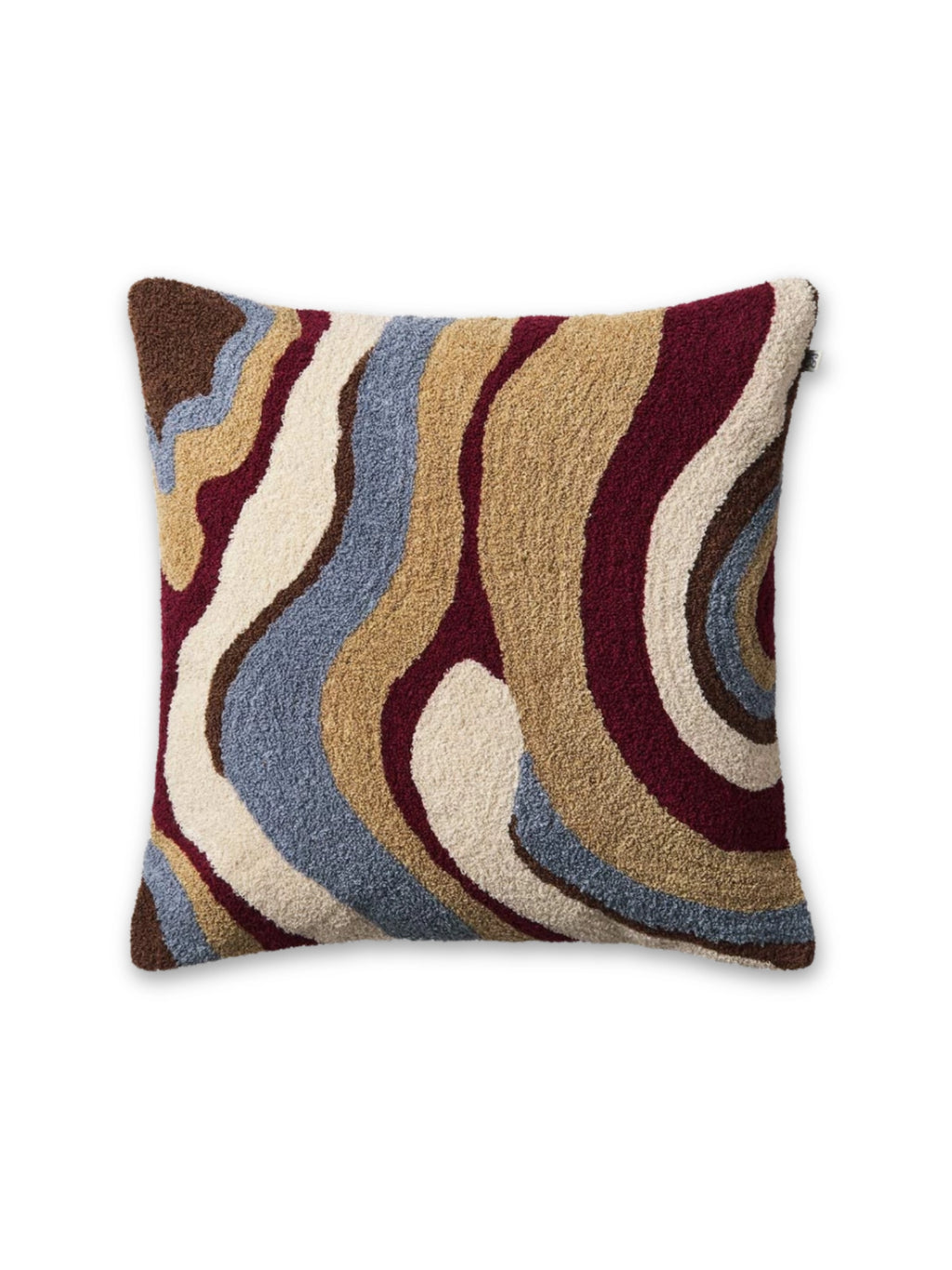 Chhatwal & Jonsson Sagar Boucle Throw Pillow, a vibrant multi-colored square accent pillow featuring an abstract wavy pattern in plush boucle fabric.
