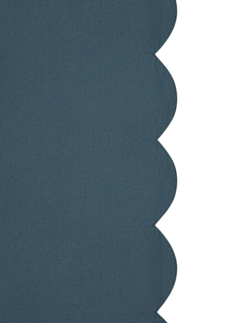 Teal fabric with scalloped edge on a white background