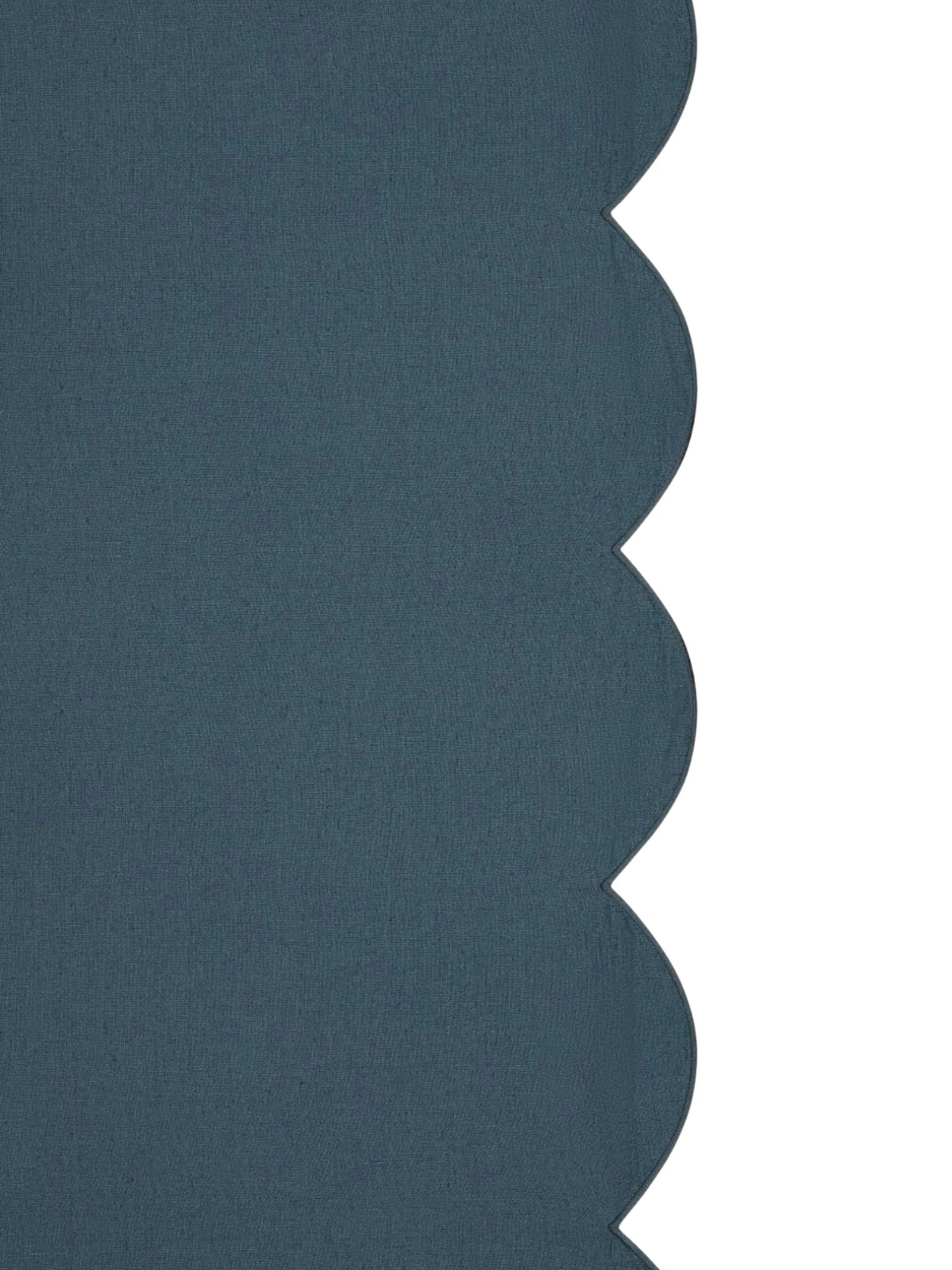 Teal fabric with scalloped edge on a white background