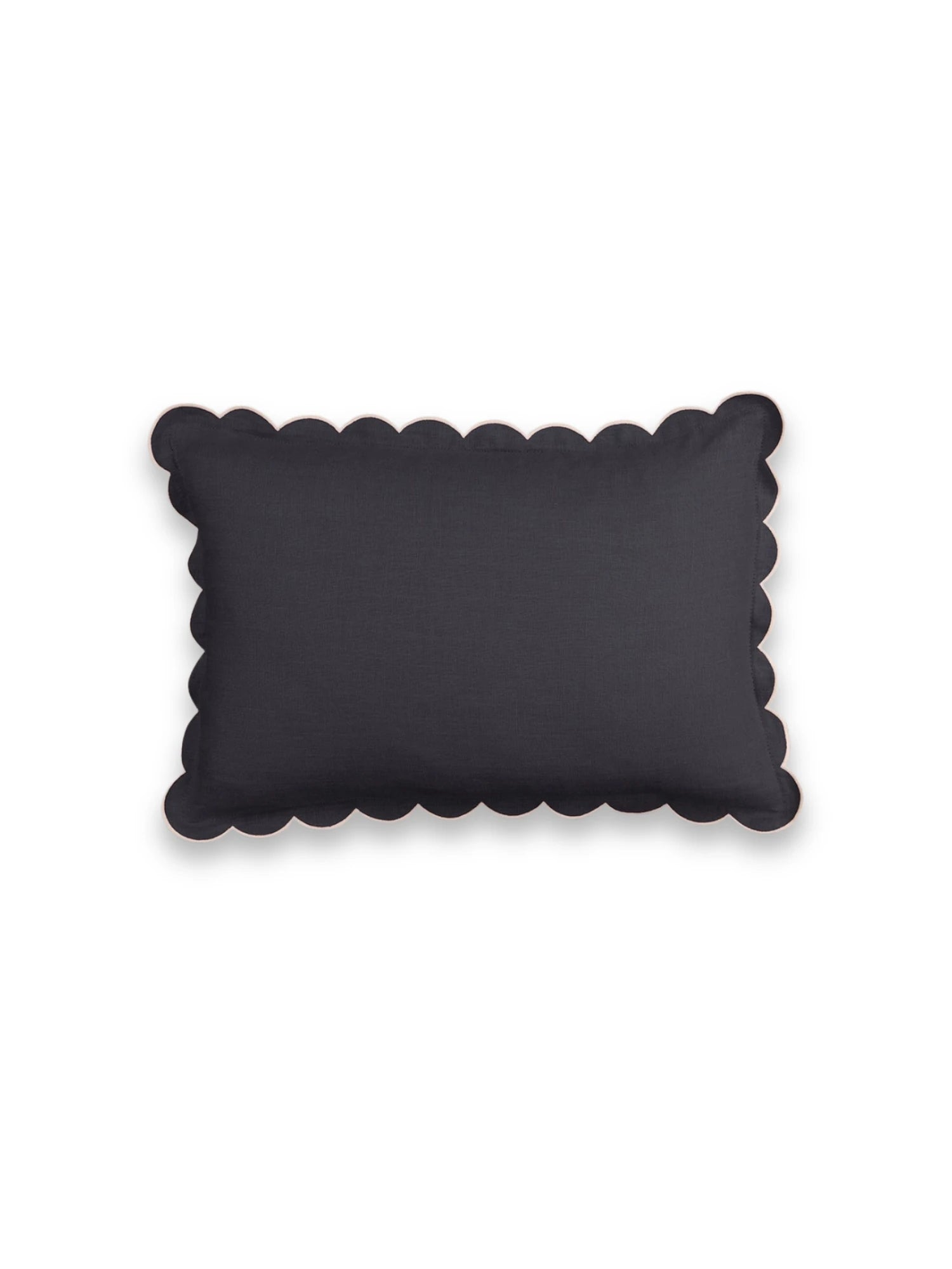 Black scalloped-edge pillow on a white background