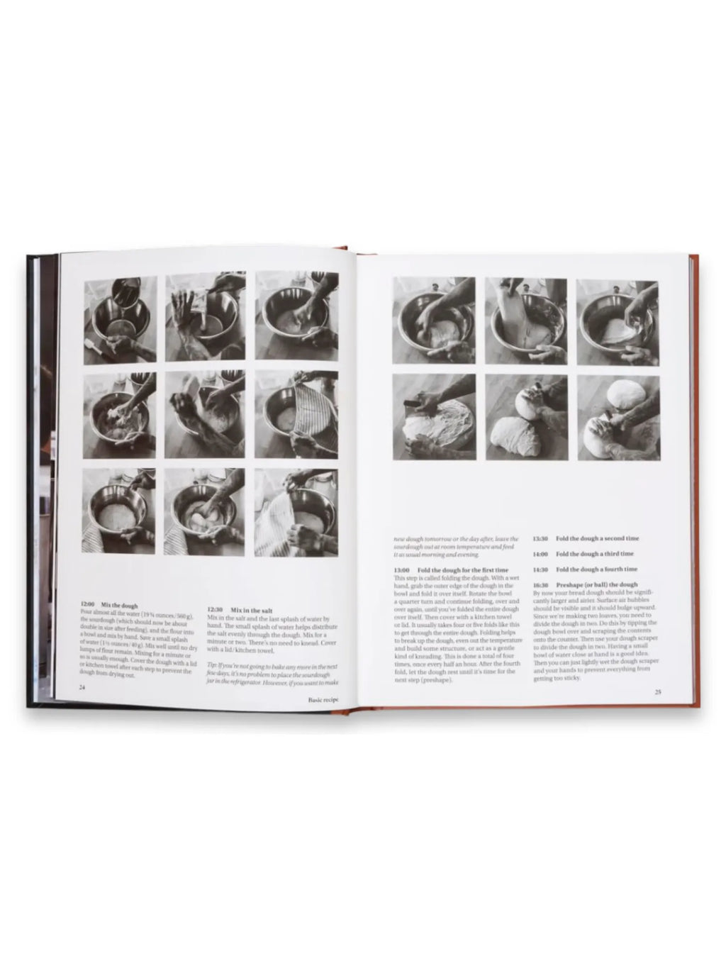 Book Sourdough for All, an open cookbook displaying detailed black and white photographic sourdough baking steps with corresponding text instructions. This practical cooking guide is perfect for aspiring bakers and home cooks eager to master the art of artisan sourdough bread.