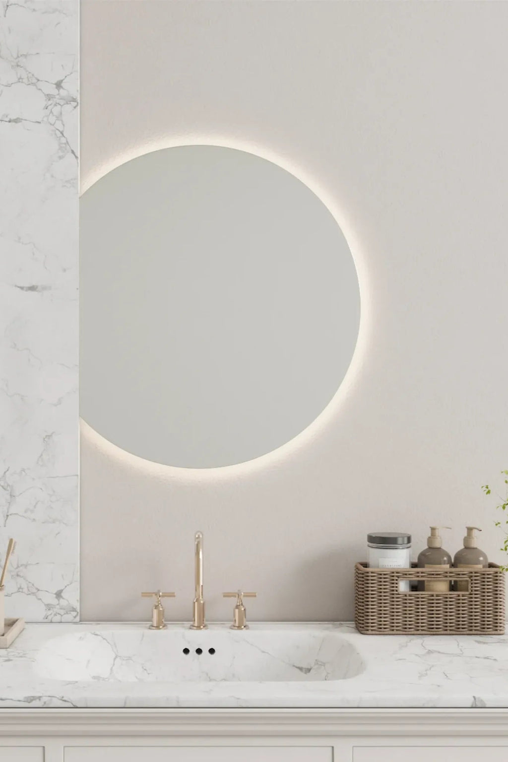  Half-Moon Mirror With Lights hanging on the wall 