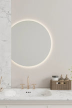  Half-Moon Mirror With Lights hanging on the wall 