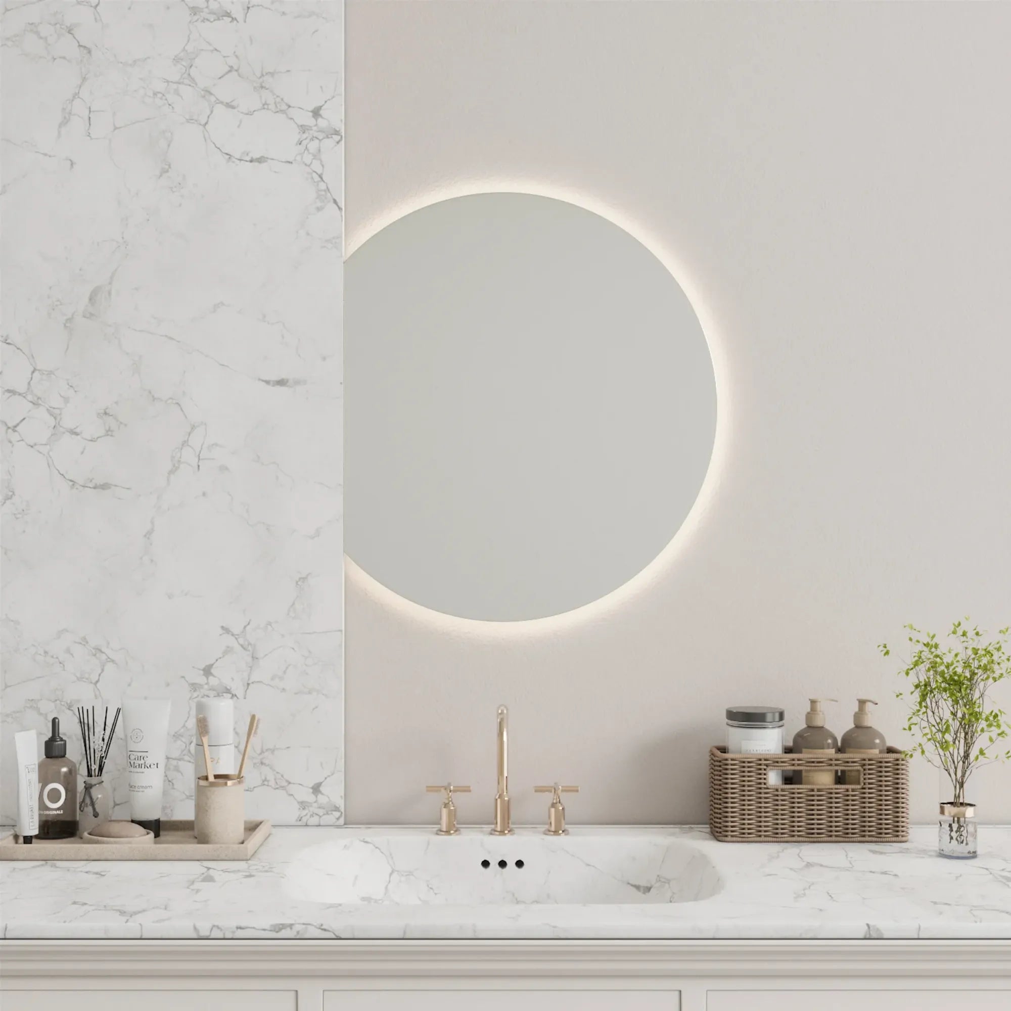 Half Moon Mirror With Lights 40 x 50 cm 15.75 x 19.69 in Warm 3000k Power Connection 1