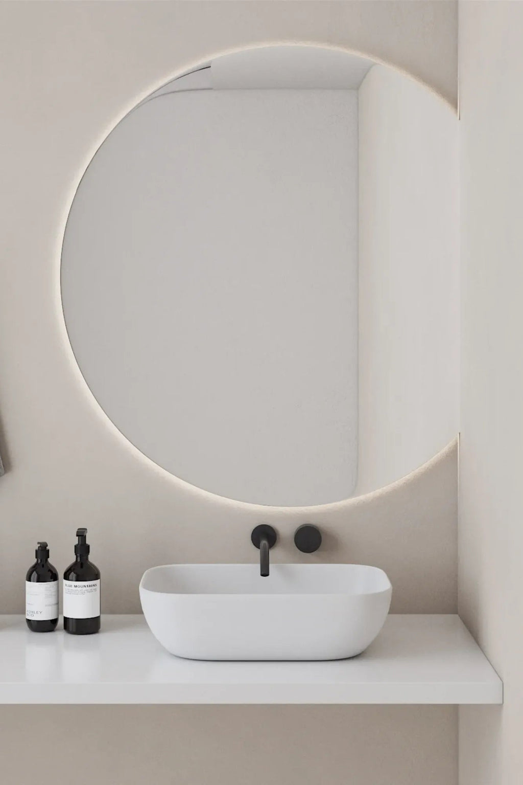  Half-Moon Mirror With Soft Yellow Lights for a cozy ambiance 