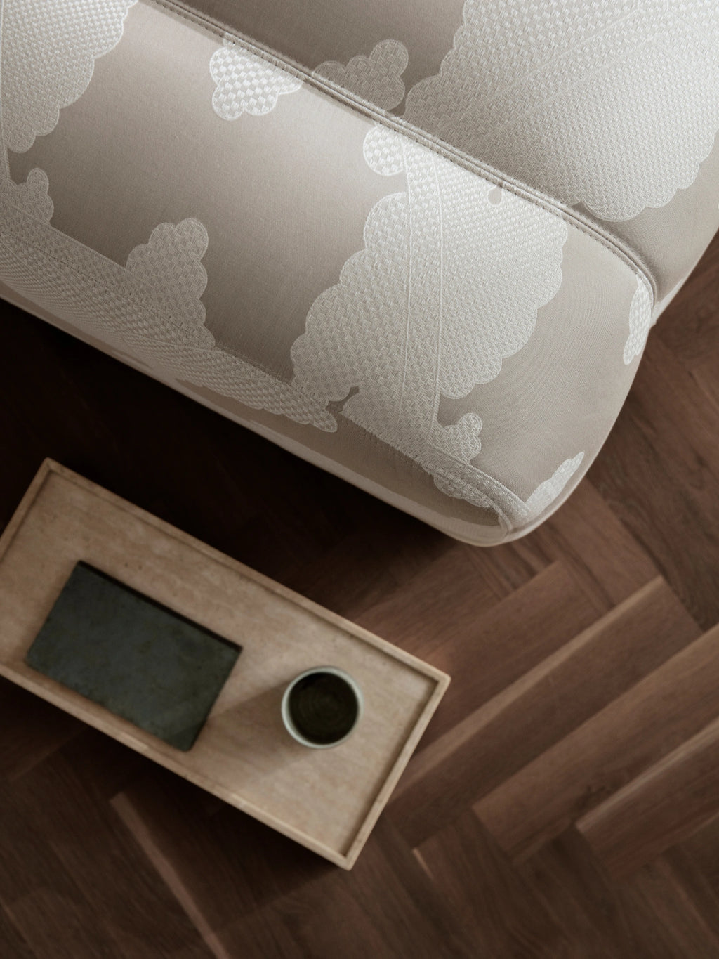 NORR11 Studio Tray, a rectangular solid light oak wood tray featuring a minimalist design with subtly raised edges and a smooth, natural grain finish. This versatile organic modern serving tray is ideal for contemporary coffee table styling, as a decorative accent for shelves, or a functional bedside organizer in Scandinavian or japandi interiors.