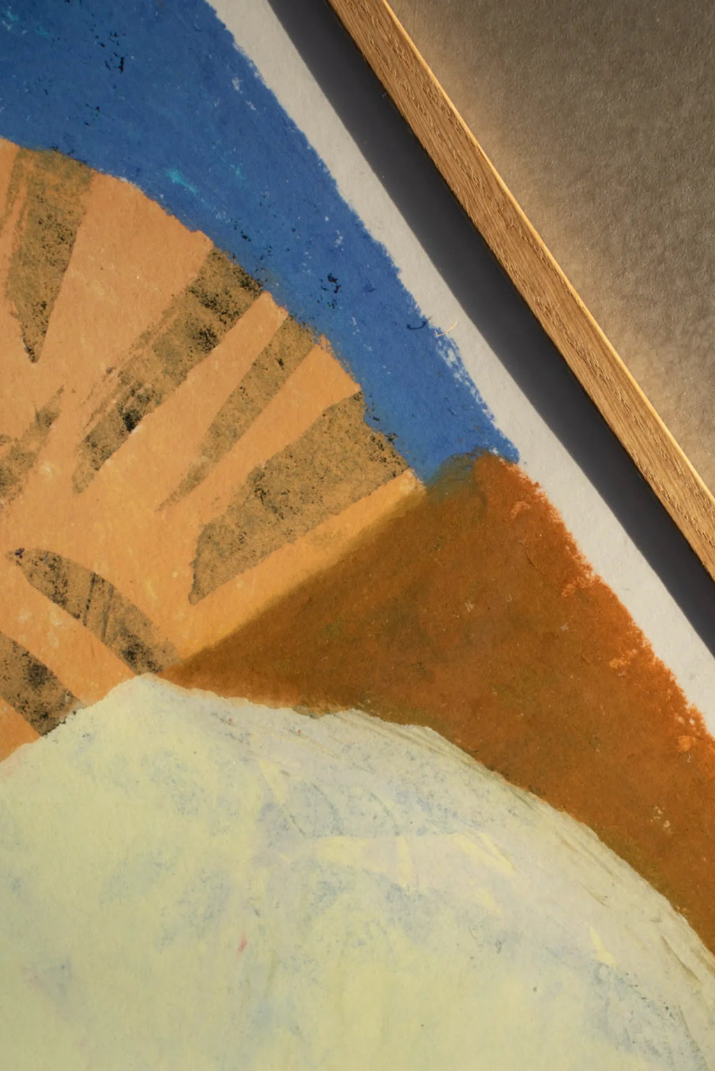 The Poster Club The Eye, a vibrant abstract art print featuring bold graphic shapes and textured strokes in a dynamic color palette of royal blue, warm orange, and rich terracotta.