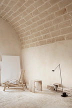 Cube Travertine Table with natural stone top and geometric design
