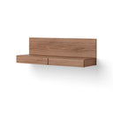 Modern wall mounted media module with shelves and drawers for storage