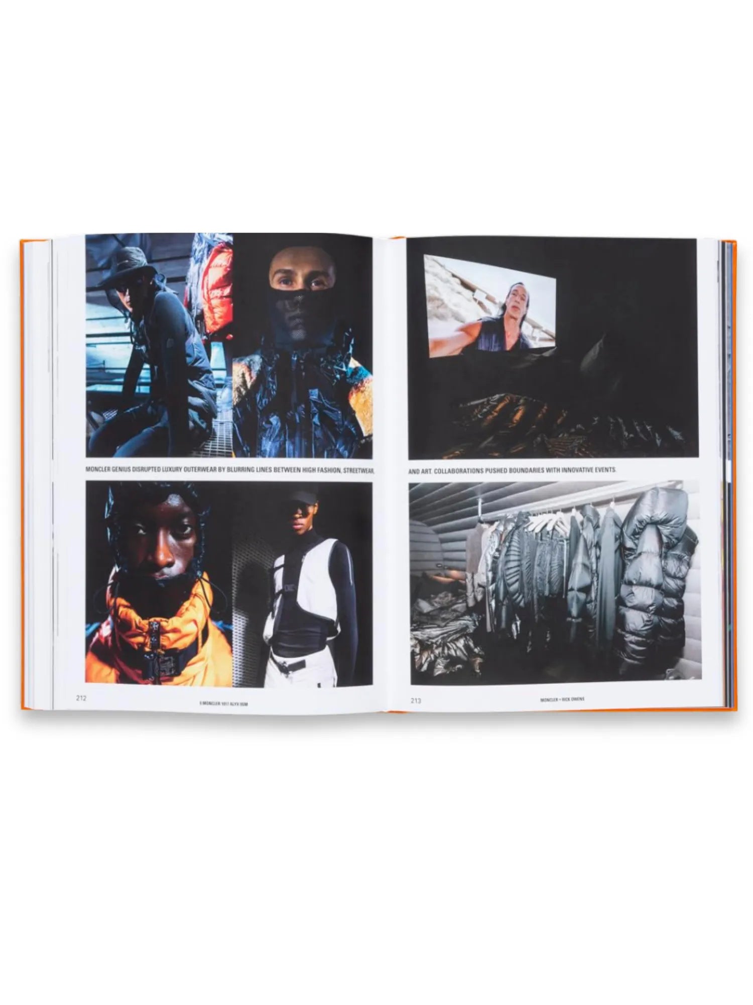 Book The Incomplete Vol. 2, an open hardcover book displaying glossy pages with diverse fashion photography and text, featuring luxury streetwear and innovative designs. This premium fashion book is an inspiring visual resource for fashion enthusiasts, designers, and art collectors.
