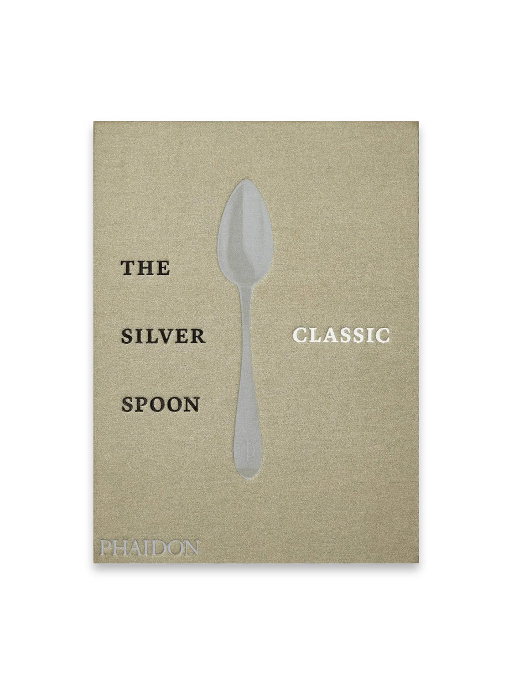 Book The Silver Spoon, a classic cookbook with a textured tan fabric hardcover, featuring a prominent silver spoon illustration and bold black text. This iconic culinary book is perfect for home cooks and chefs seeking authentic Italian recipes.