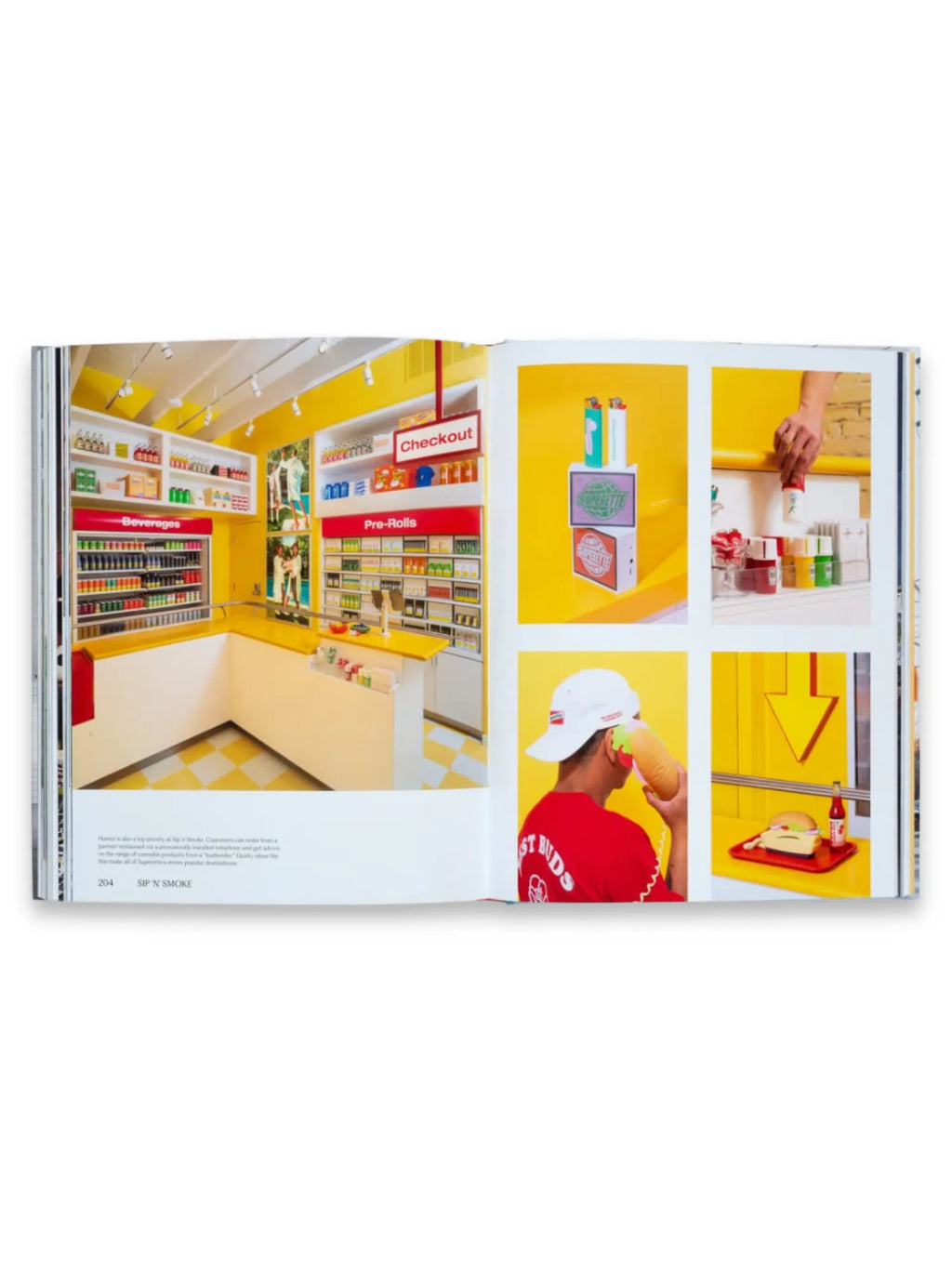 Book Think Big Shop Small, an open hardcover book displaying vibrant retail store interiors and product photography on glossy pages. This engaging book is perfect for retail design enthusiasts, small business owners, and creative professionals seeking inspiration.