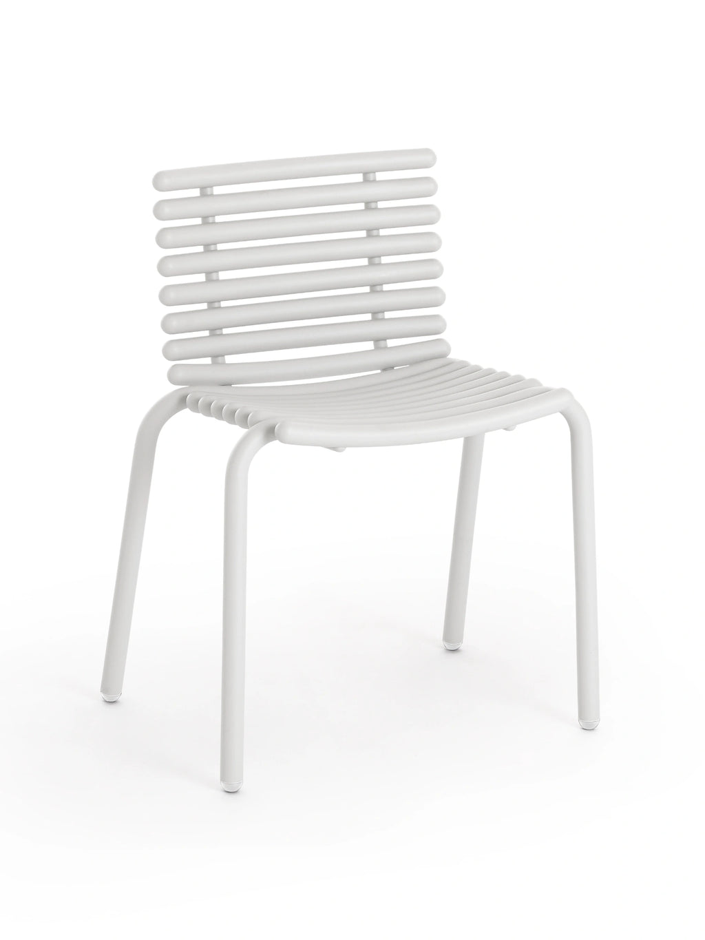 Diabla Tuba Dining Chair in Grey. A contemporary and durable chair with a slatted backrest and seat, presented in a chic, neutral light grey finish, ideal for various decor styles, on a white background.