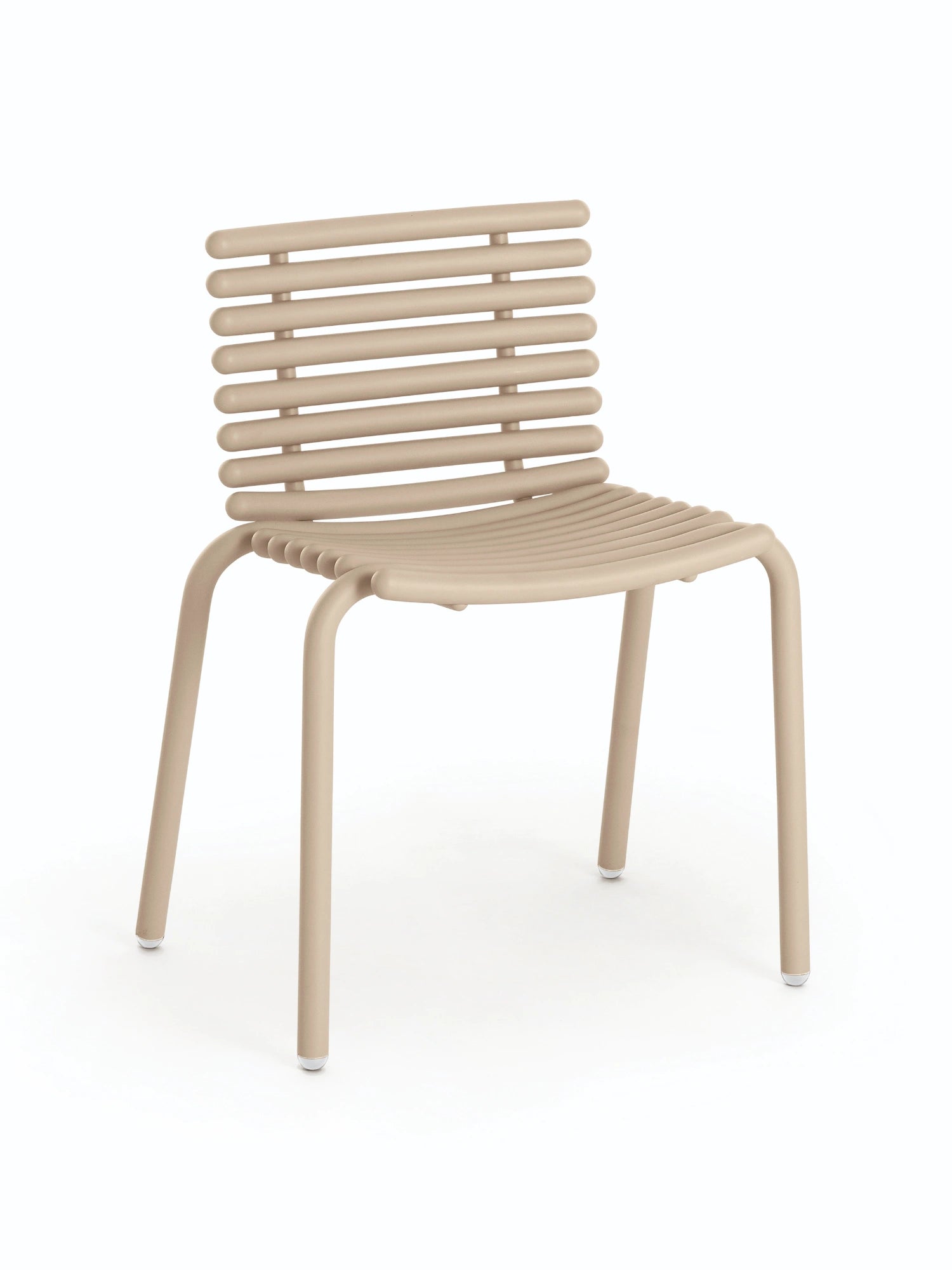 Diabla Tuba Dining Chair in Sand. This modern, elegant chair features a durable, slatted backrest and seat in a warm, matte sand finish, displayed on a clean white background.