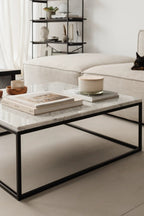 Close-up of the polished marble surface and intricate veining of the Dione Coffee Table