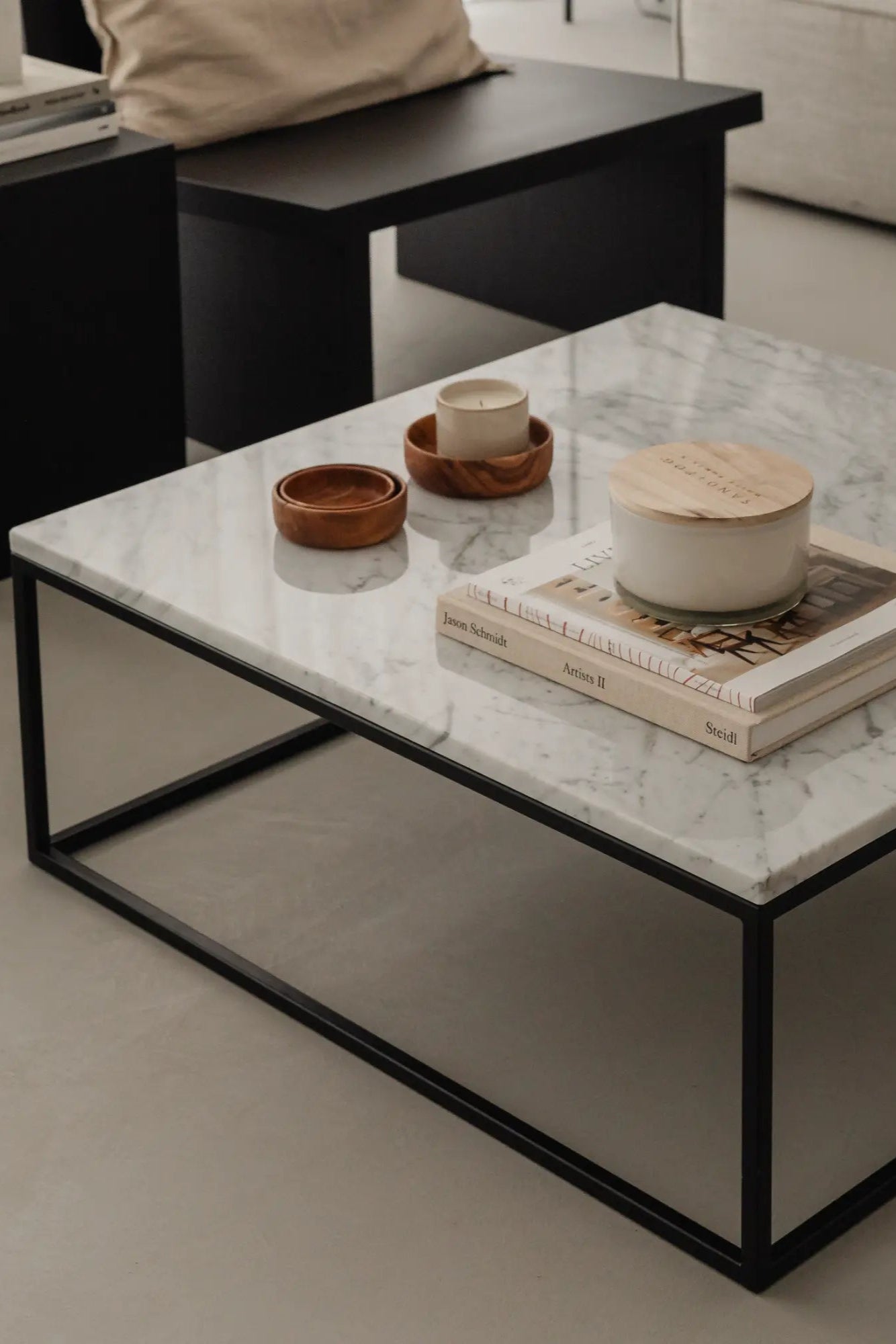Close-up of Dione Marble Coffee Table's polished surface, showcasing natural veining and luxurious texture