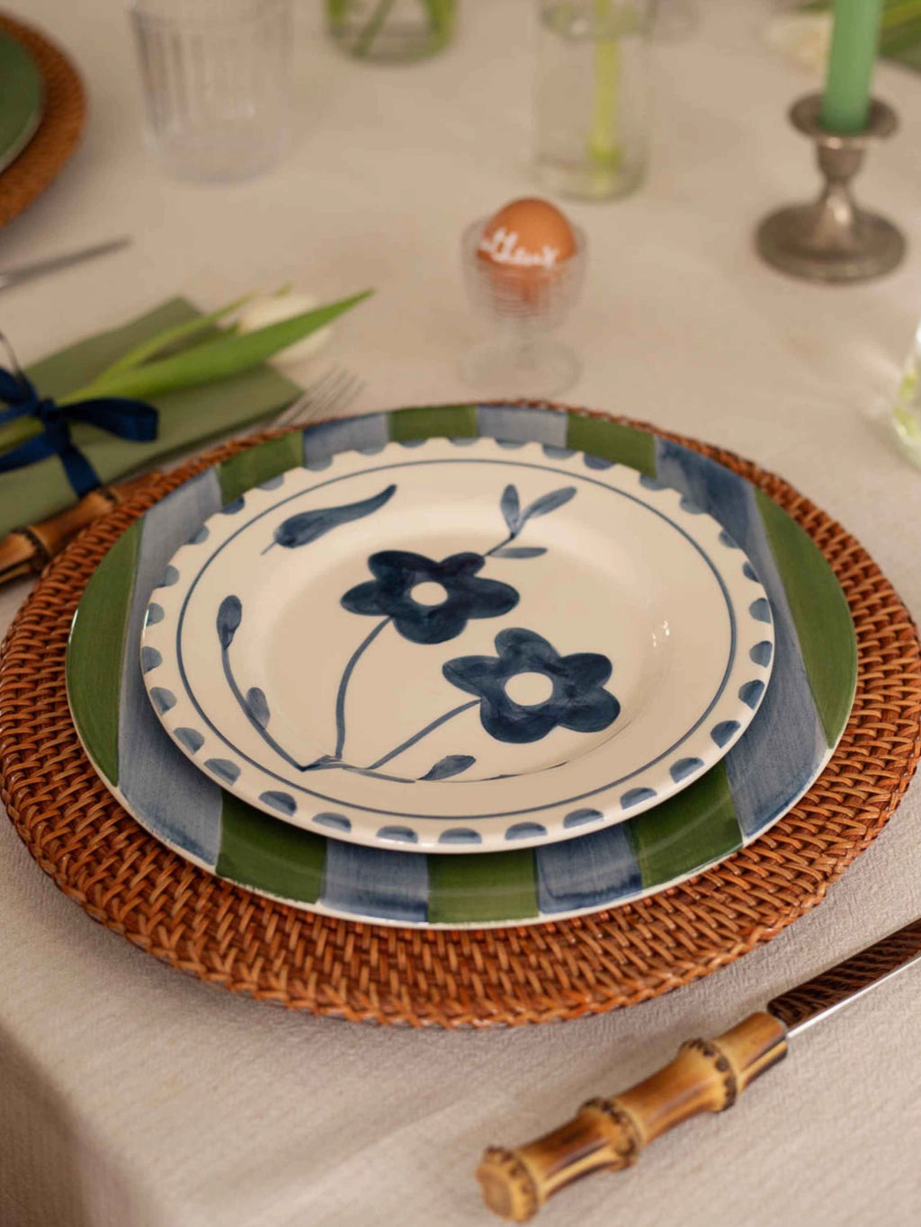 Blue Flowers Hand-Painted Dessert Plate - Set of 4