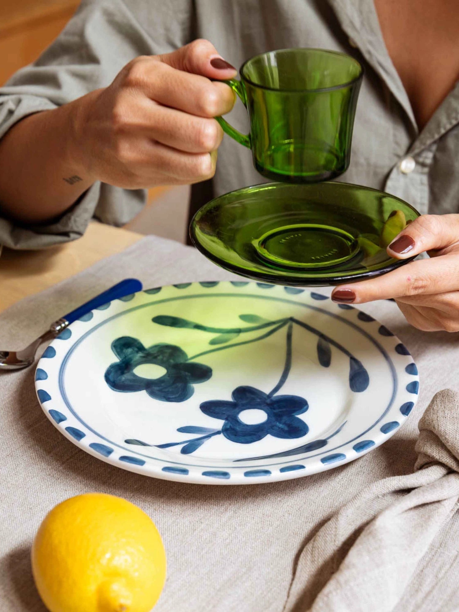 Blue Flowers Hand-Painted Dessert Plate - Set of 4 by Valsa Home - THAT COOL LIVING