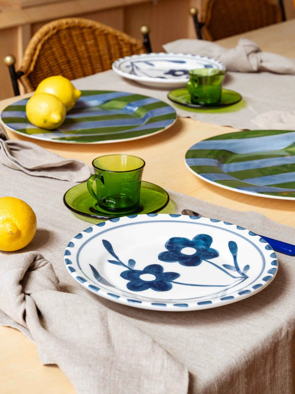 Blue Flowers Hand-Painted Dessert Plate - Set of 4