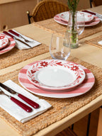 Red Flowers Hand-Painted Dessert Plate - Set of 4