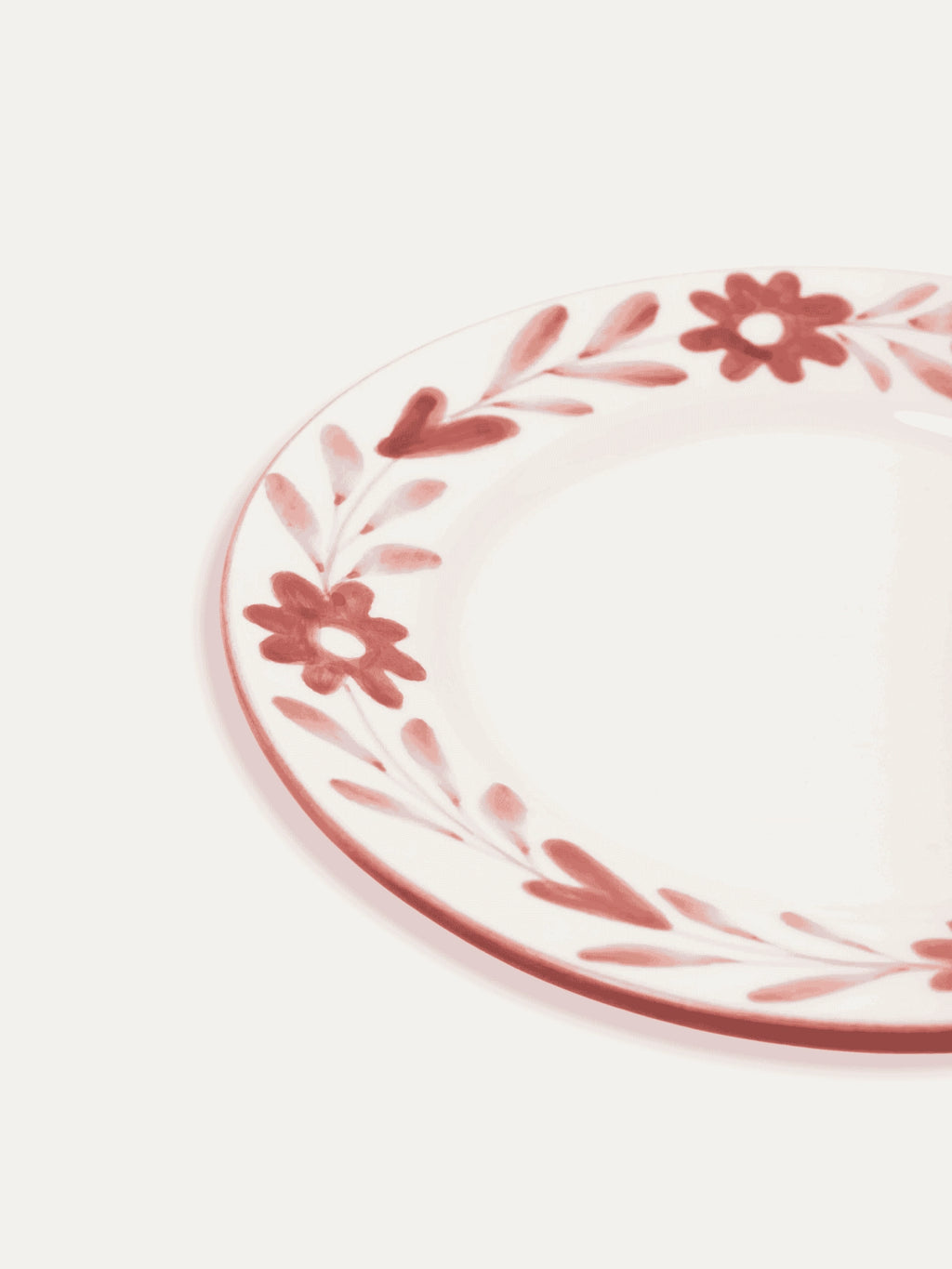 Red Flowers Hand-Painted Dessert Plate - Set of 4
