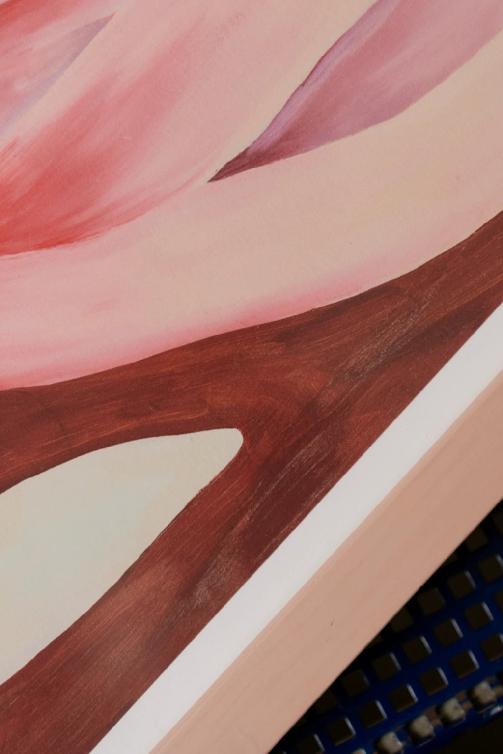 The Poster Club Wildrose, an abstract floral art print featuring soft blush pink and deep rose petals with organic, flowing shapes, contrasted by rich reddish-brown and light beige botanical elements. This contemporary wall art captures a minimalist yet expressive wild rose, showcasing visible brushstrokes and a warm, earthy color palette. Perfect for adding an organic modern touch to living rooms, bedrooms, or as a focal point in a curated gallery wall.