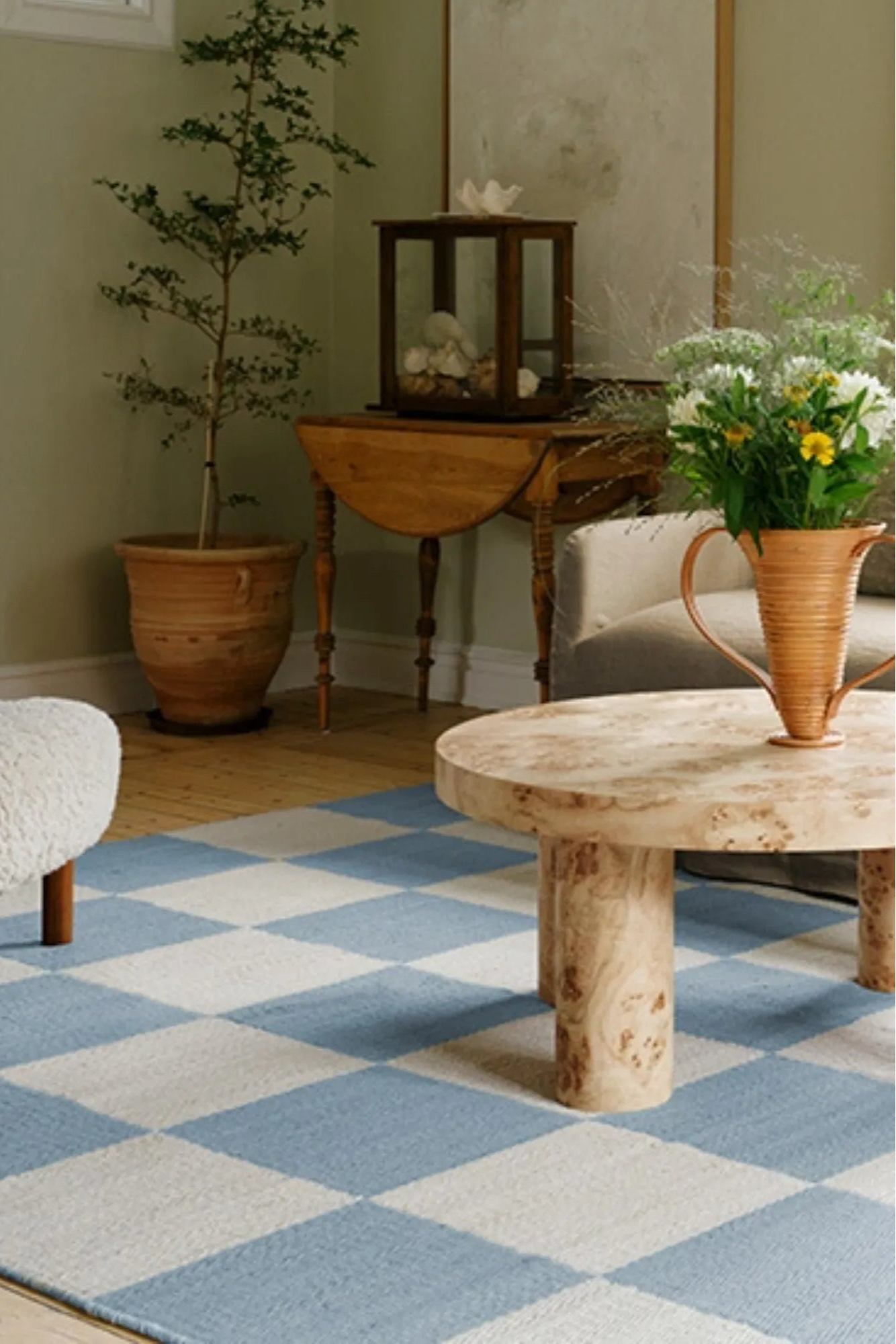  Close-up of Chess Wool Rug with Intricate Handwoven Detailing in Natural Wool Colors