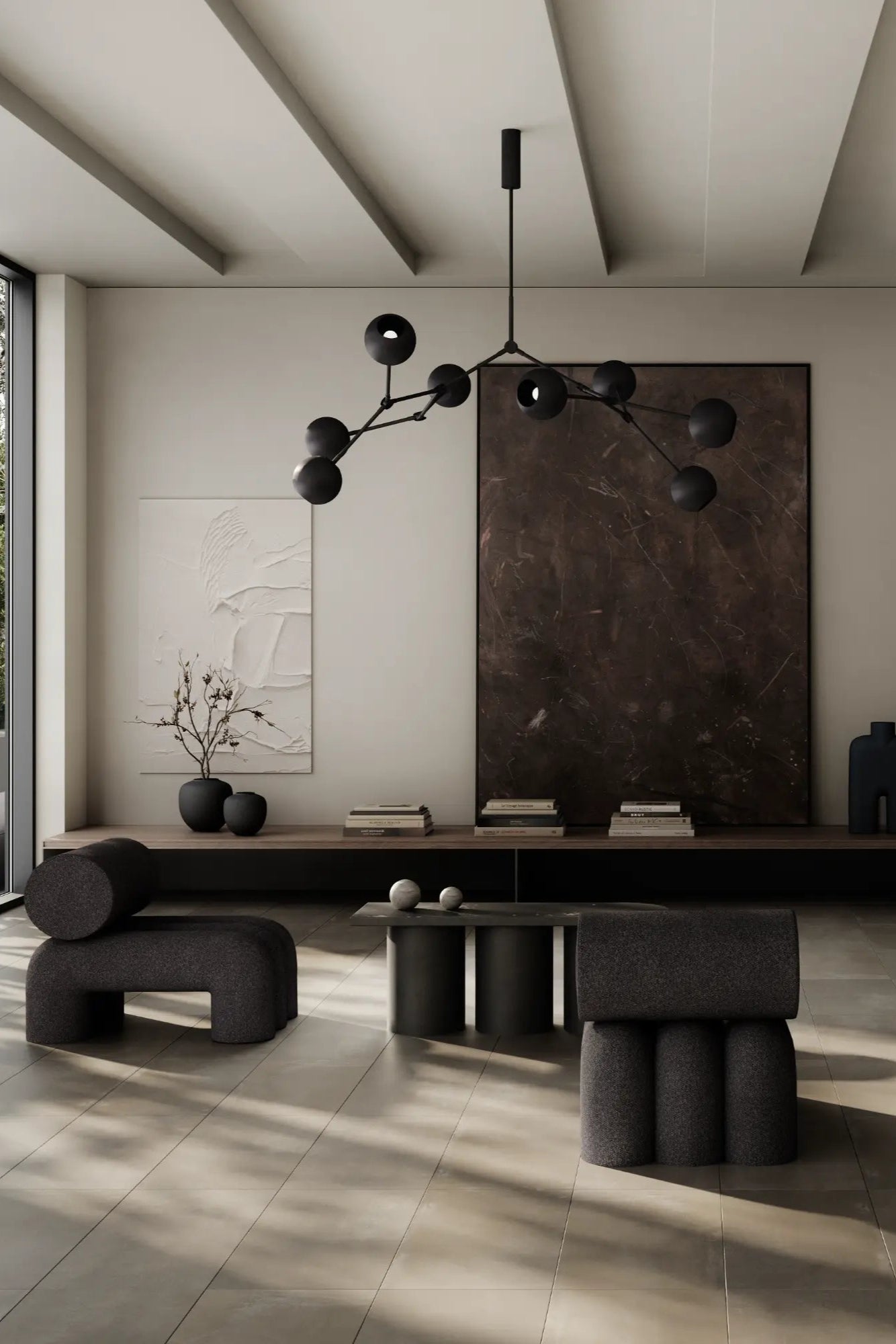 Foku Lounge Chair in a spacious waiting area with natural wood flooring