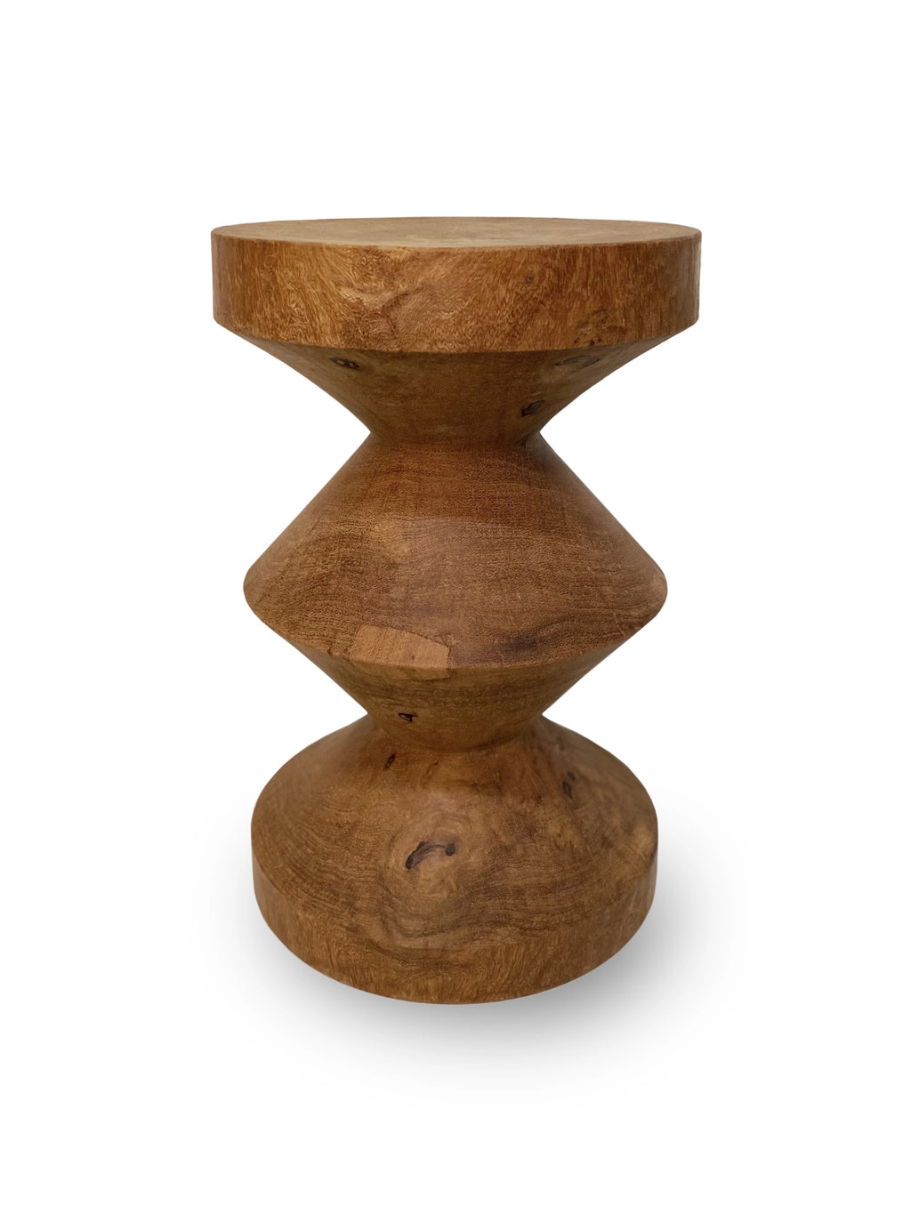 POLSPOTTEN Wooden Zig Zag, a sculptural solid wood side table featuring a distinctive zig-zag silhouette crafted from rich medium brown natural wood with visible grain and a smooth finish. This organic modern accent table offers a minimalist yet artistic presence, perfect as a functional end table for living rooms or a decorative stool in contemporary interiors.