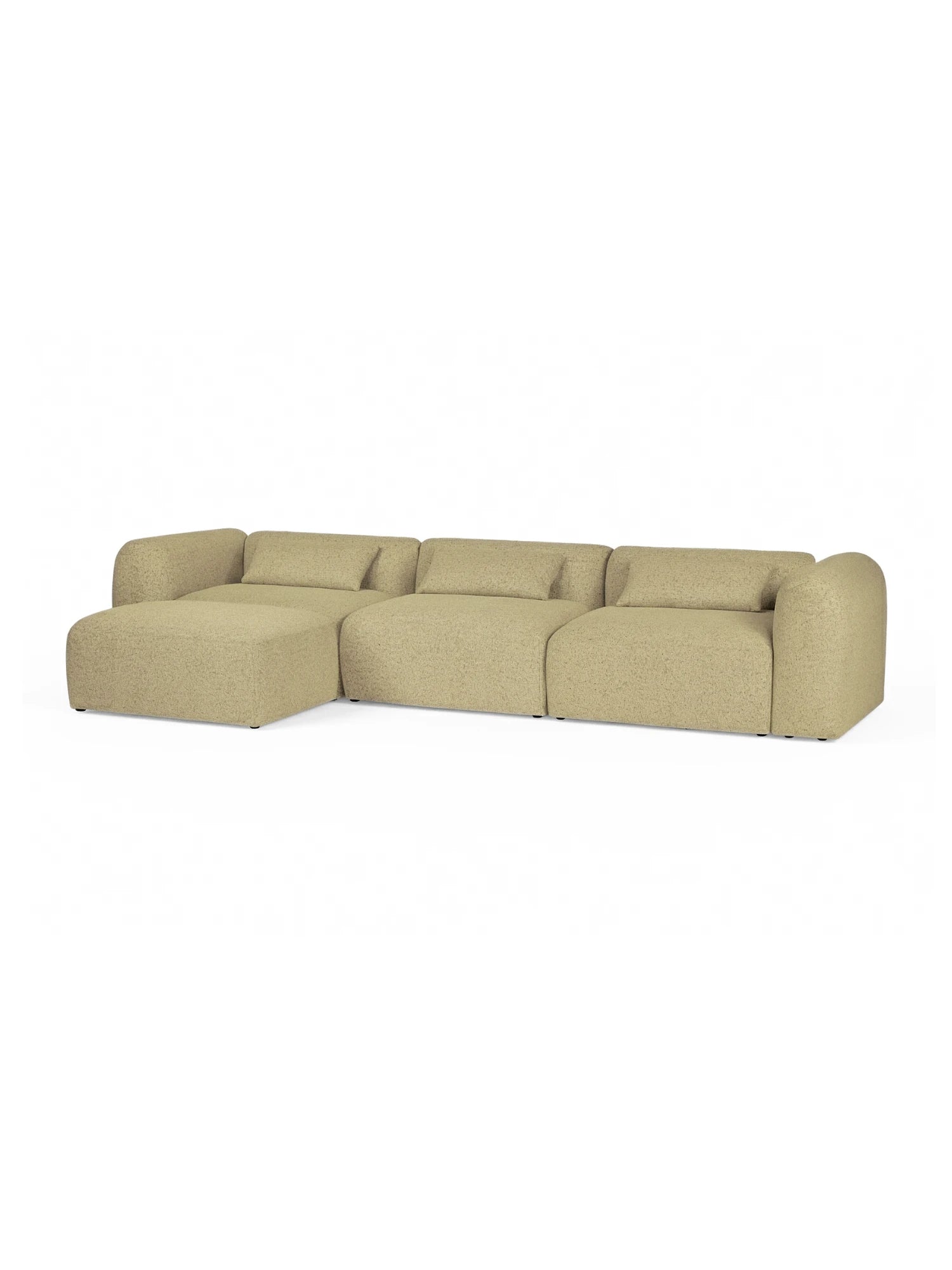 pale yellow sectional sofa on a white background