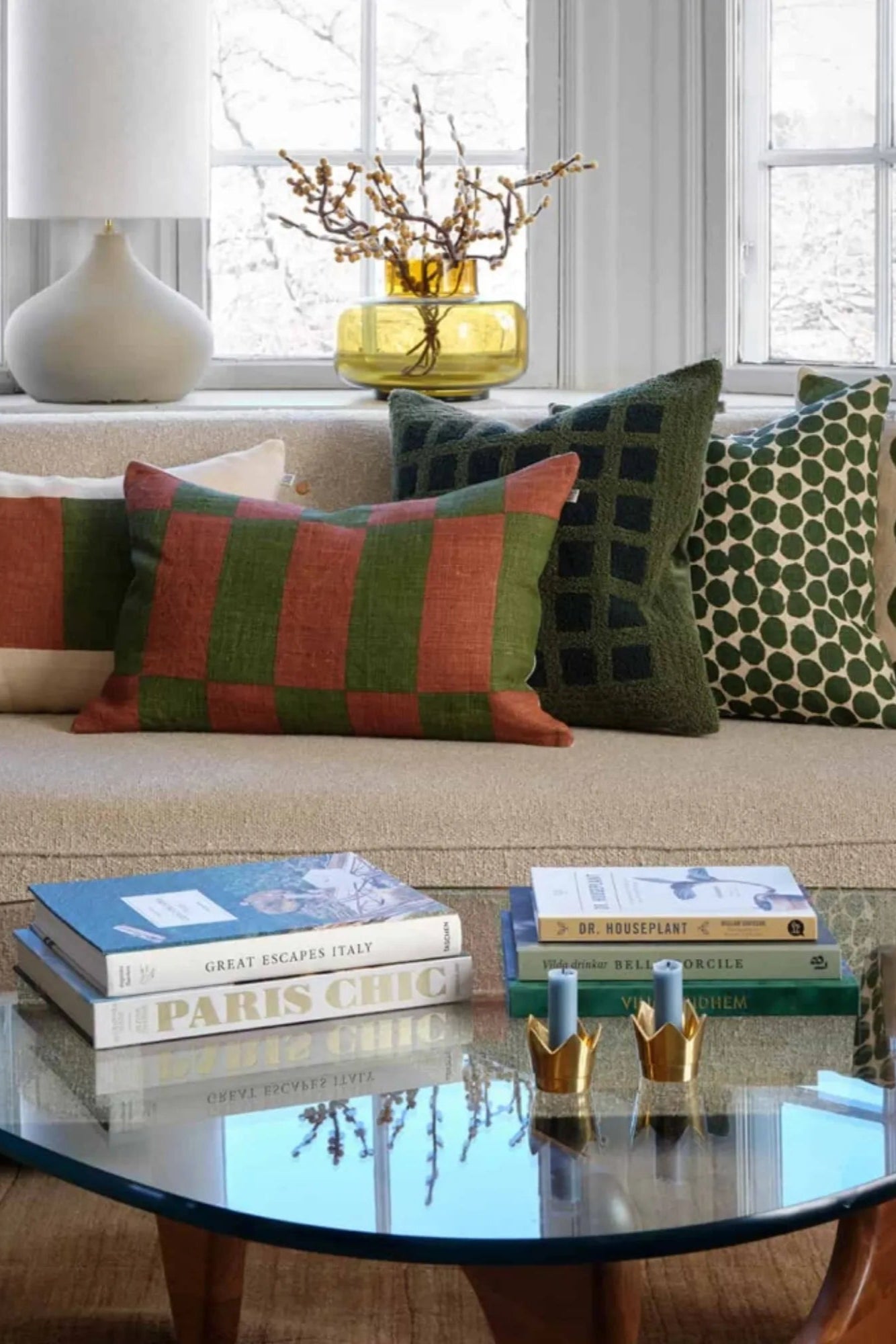 Close-up of the Mohan Boucle Cushion in Cactus Green and Green, showcasing its intricate weave and softness