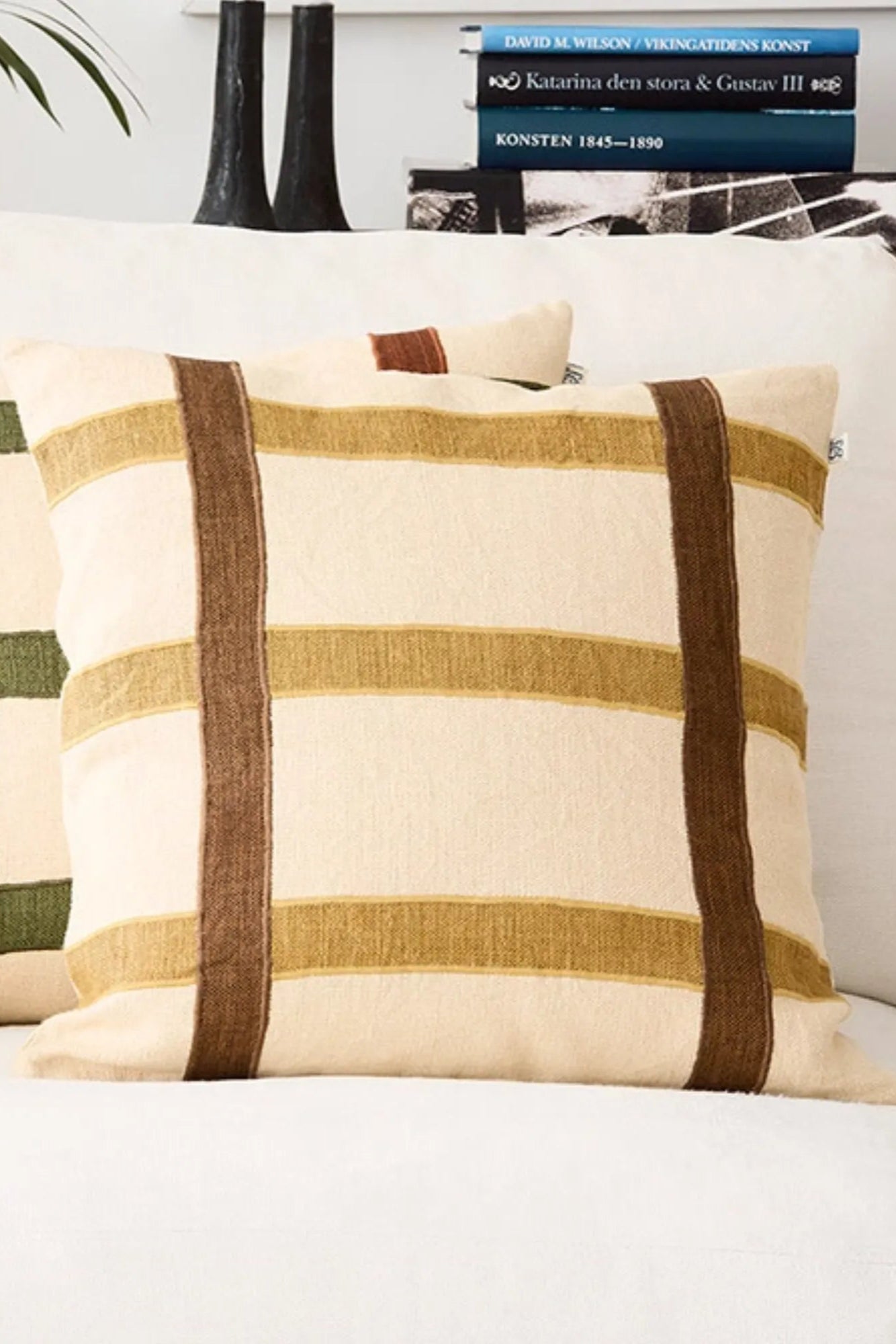Kiran Linen Cushion Pillow in Terracotta and Cactus Green