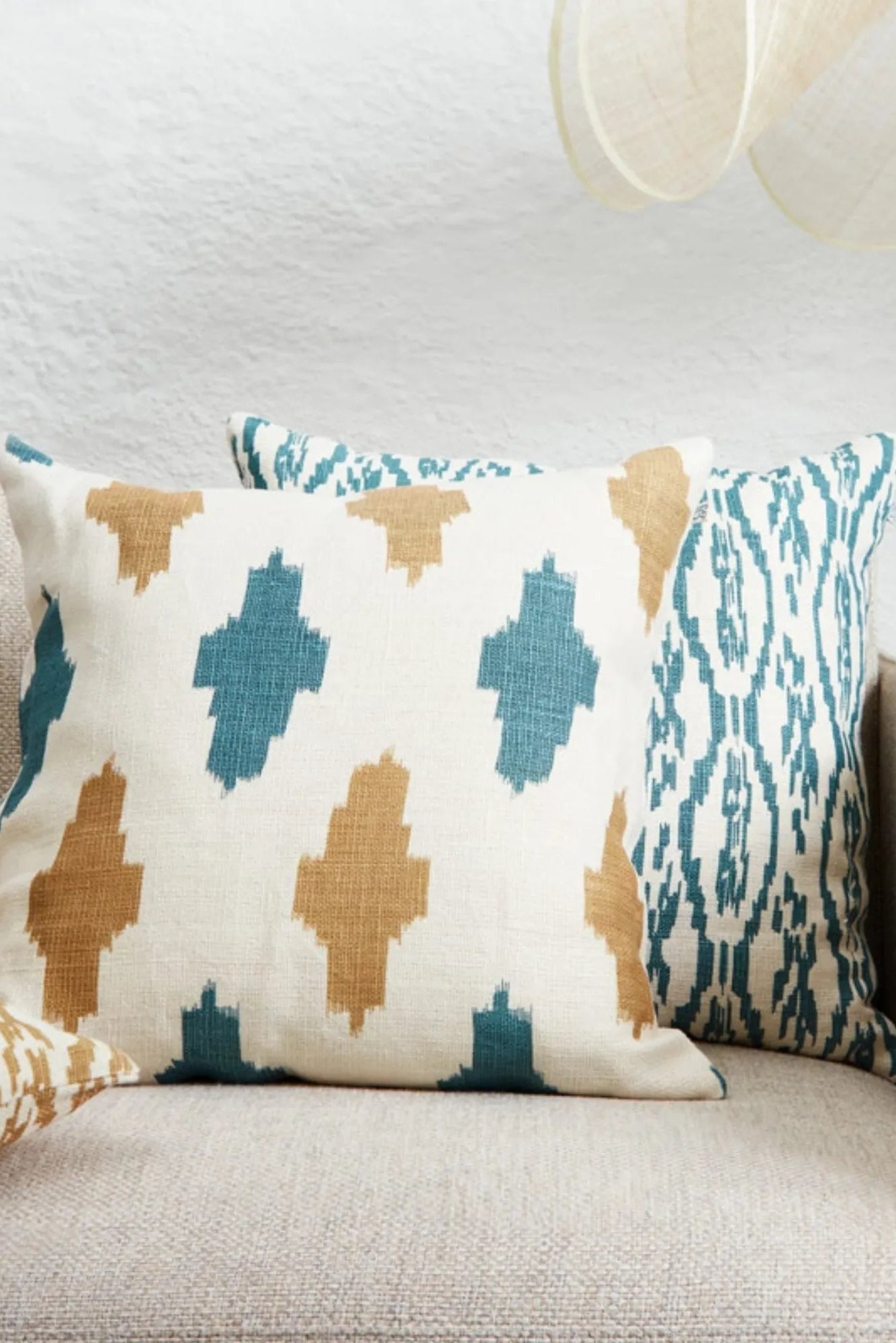 Ikat Agra Cushion Pillow - Off White/Heaven Blue/Khaki - THAT COOL LIVING
