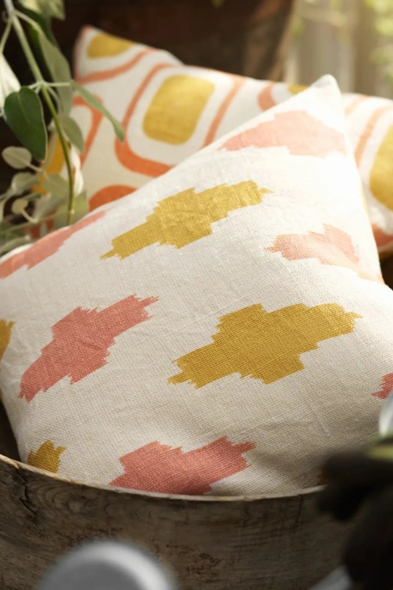 Ikat Agra Cushion Pillow - Off White/Rose/Spicy Yellow - THAT COOL LIVING